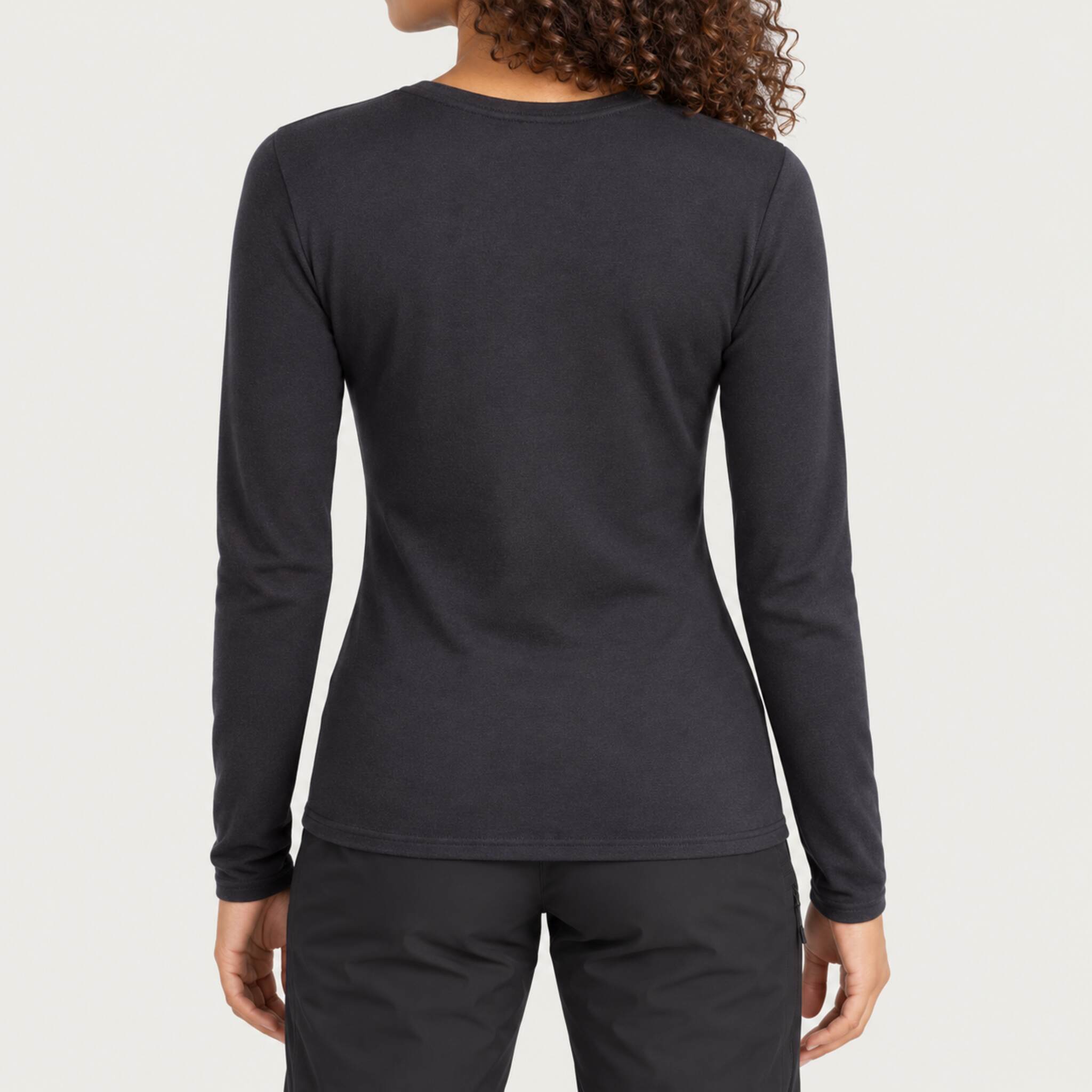 Fera women's Goggle Tee in Black, back view on model.