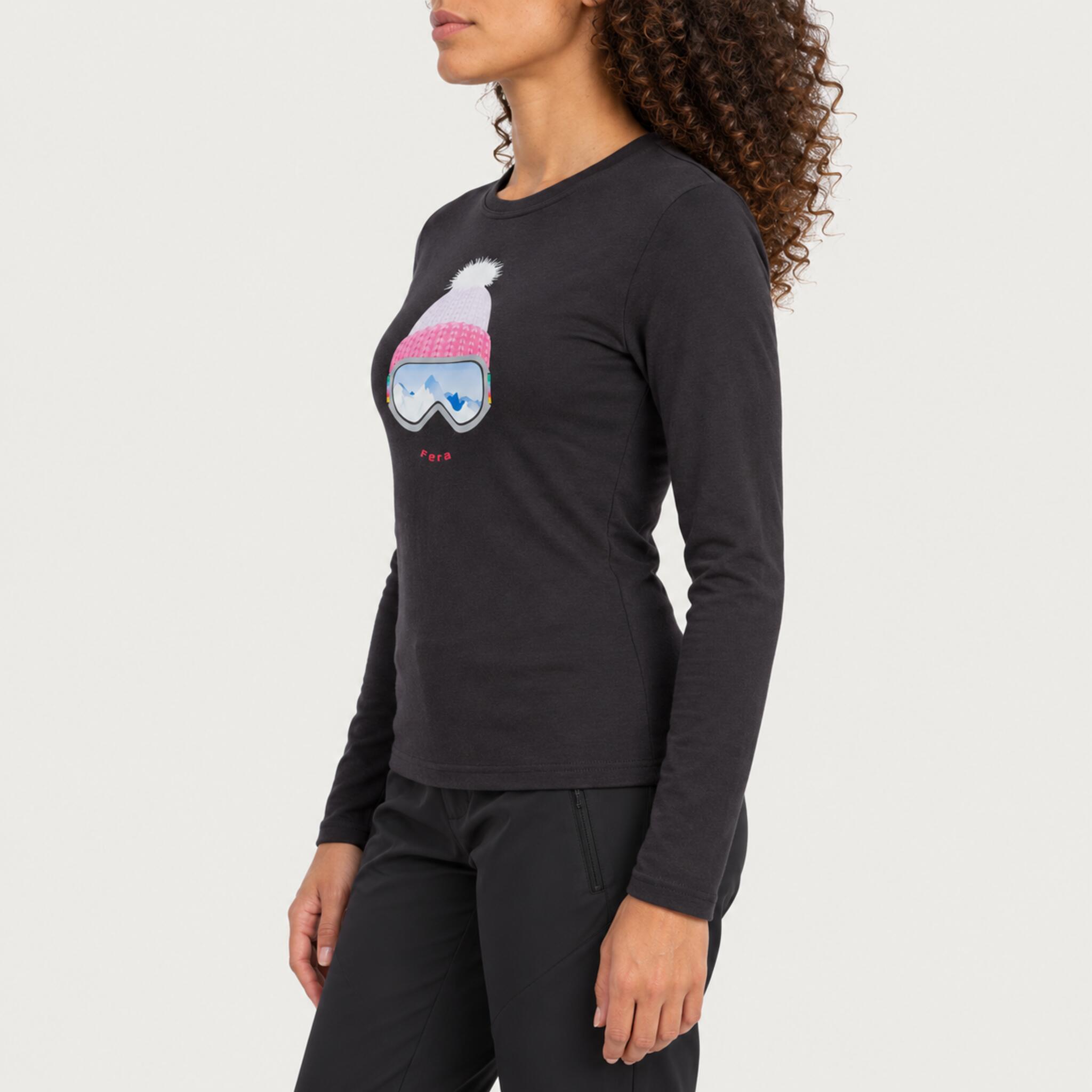 Fera women's Goggle Tee in Black, side view on model.