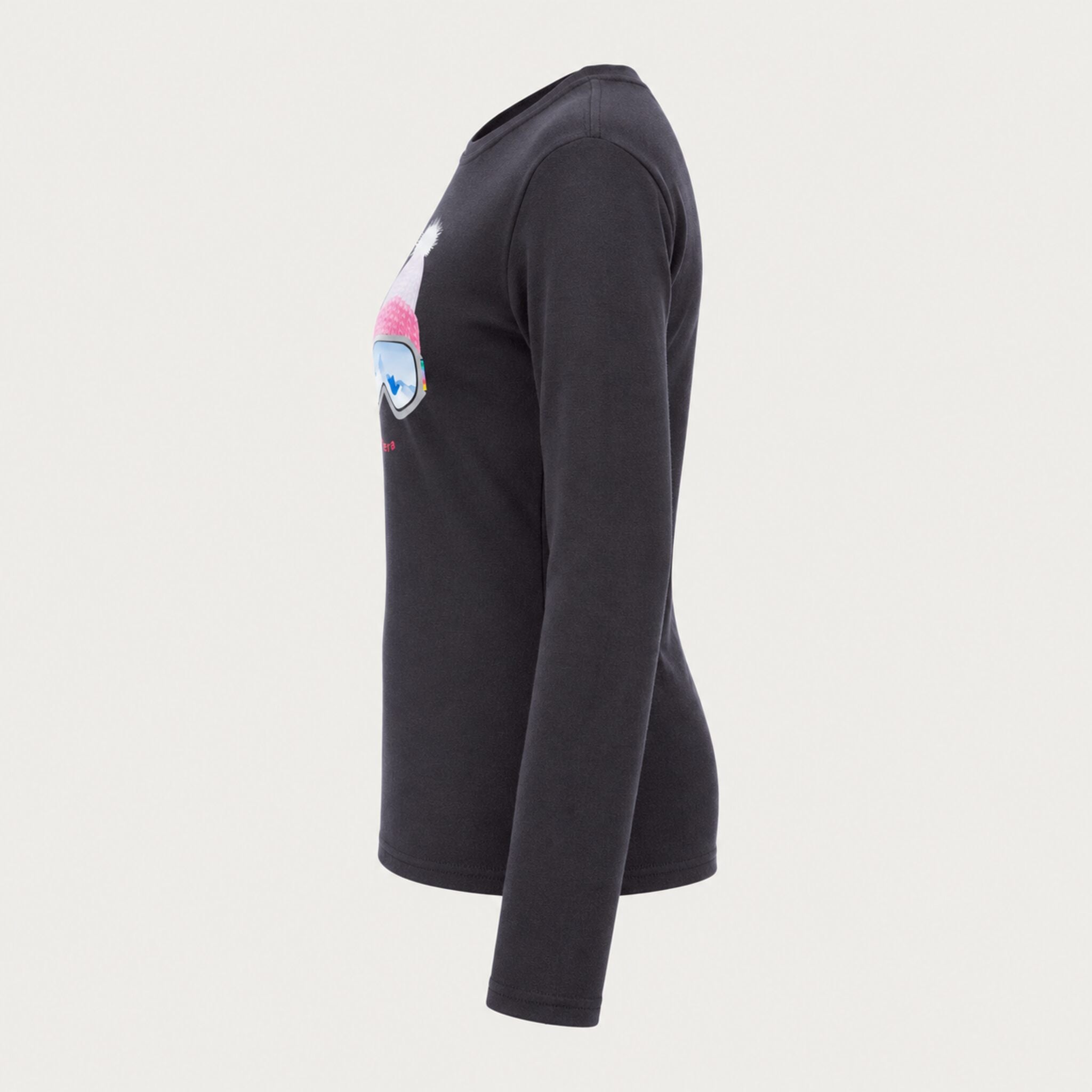 Fera women's Goggle Tee in Black, side view.