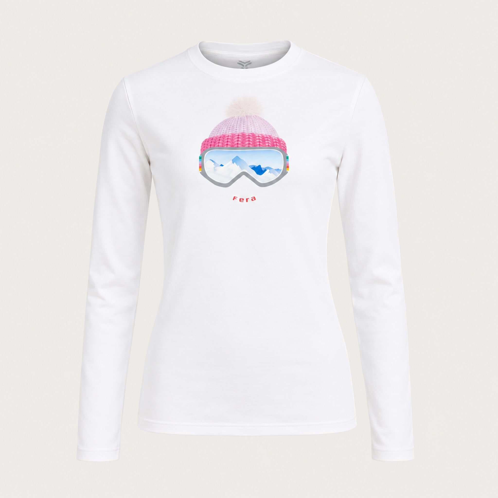 Fera women's Goggle Tee in White, front view.