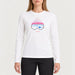Fera women's Goggle Tee in White, front view on model.
