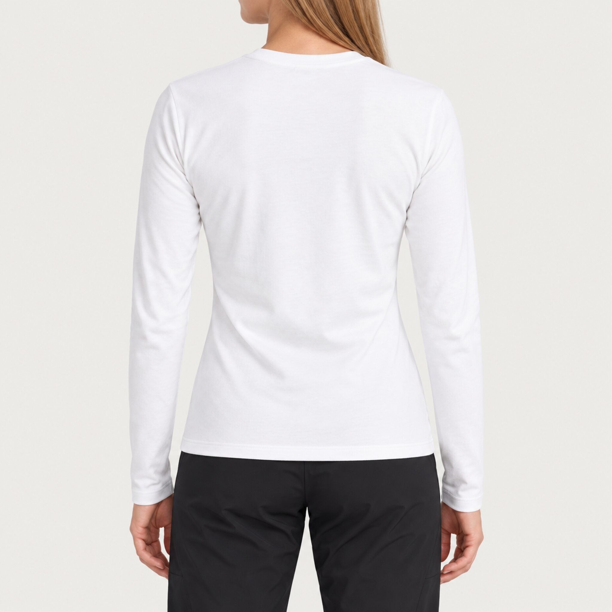 Fera women's Goggle Tee in White, back view on model.
