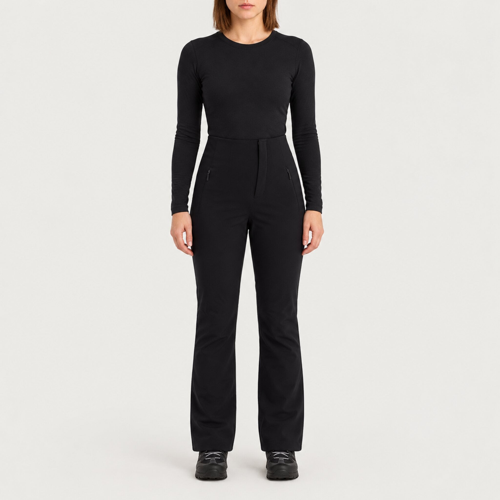 Fera women's High Heaven Pant in Black, front view on model.