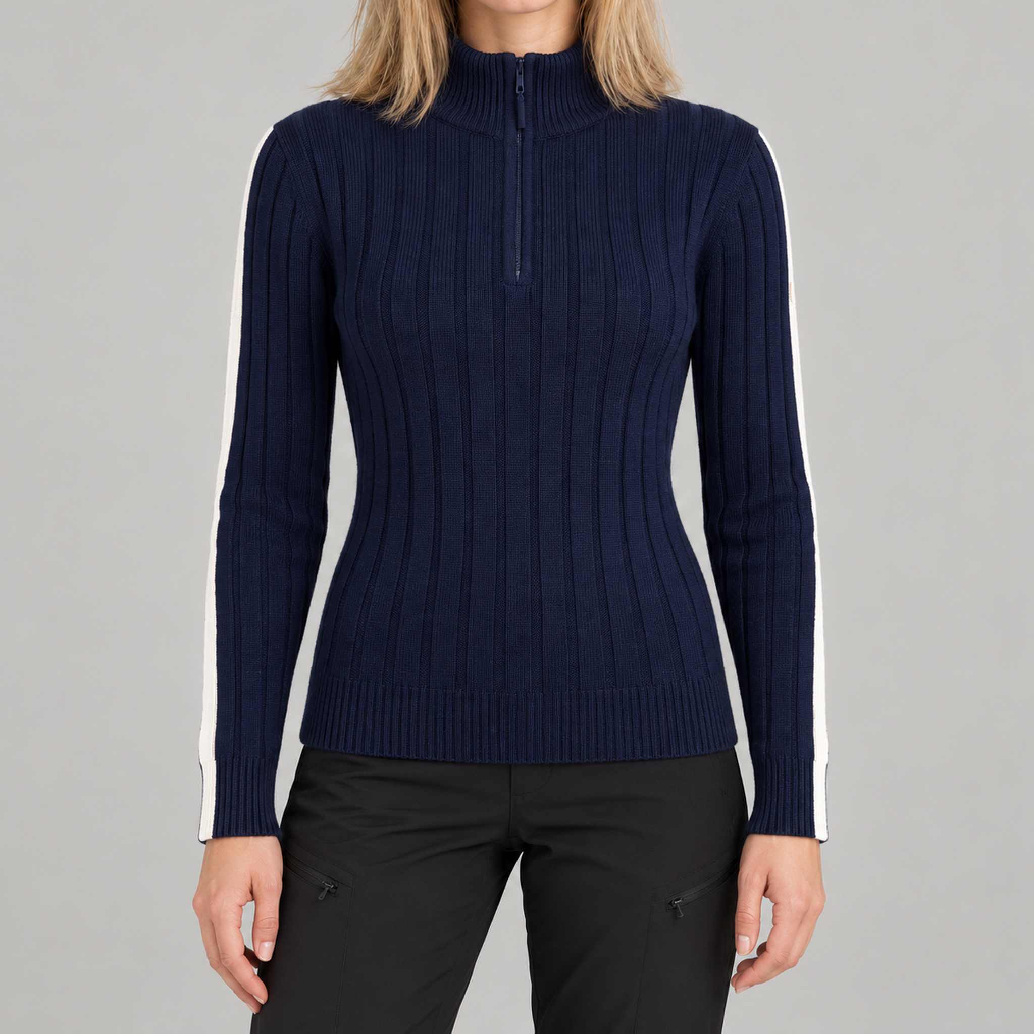 Fera womens Jeannie Sweater Navy, model front.