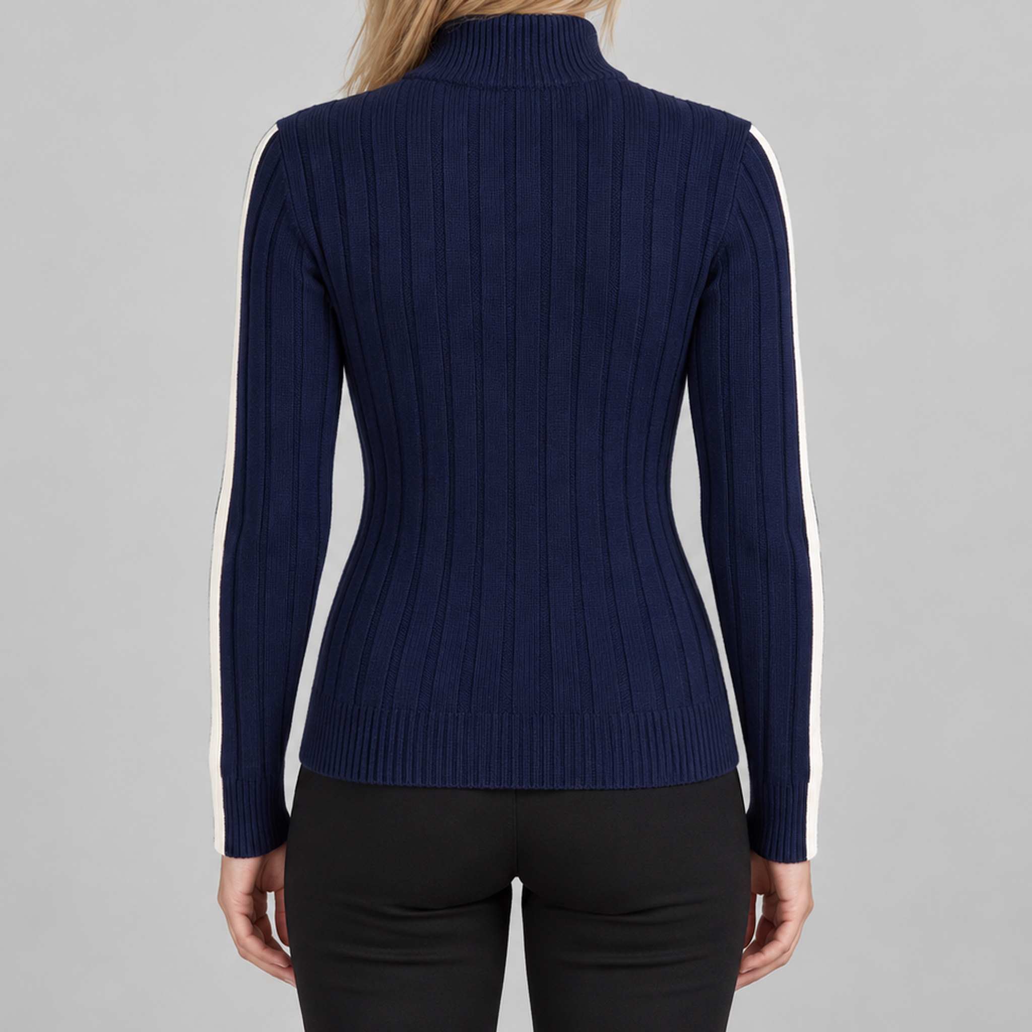 Fera womens Jeannie Sweater Navy, model back.