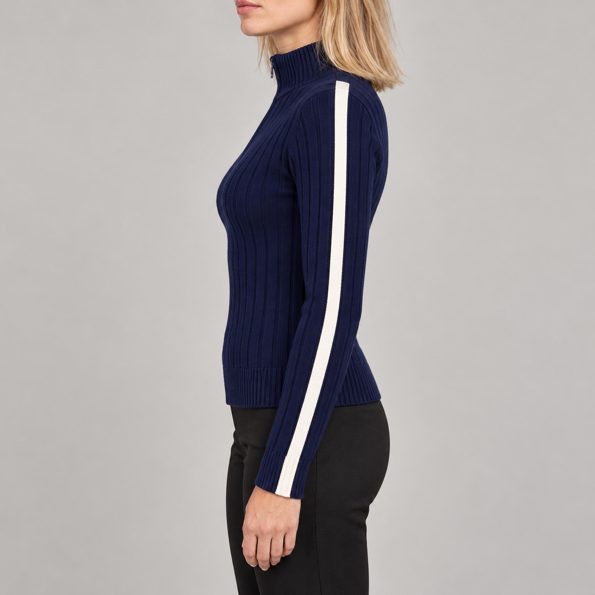 Fera womens Jeannie Sweater Navy, model side.