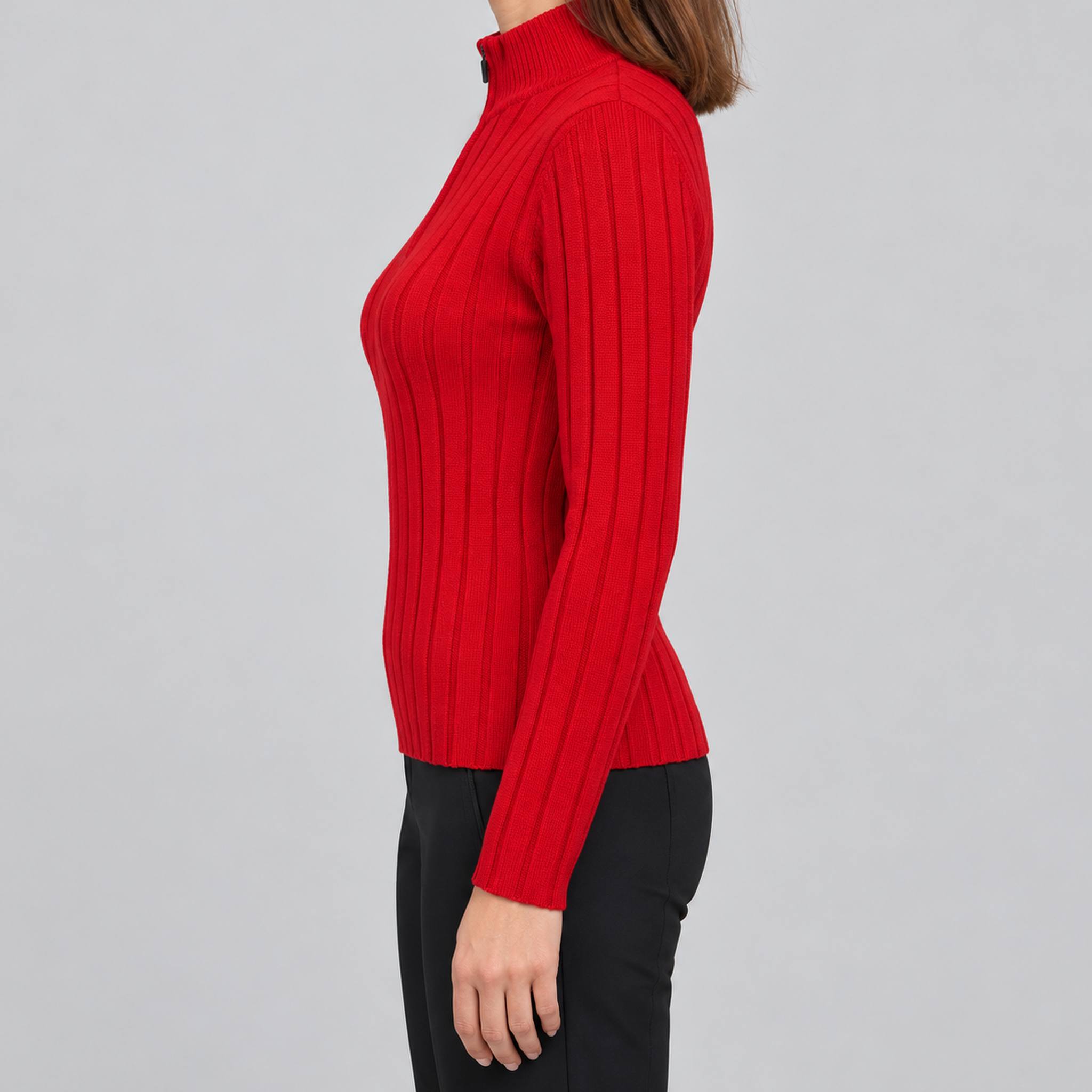 Fera womens Jeannie Sweater Red, model side.