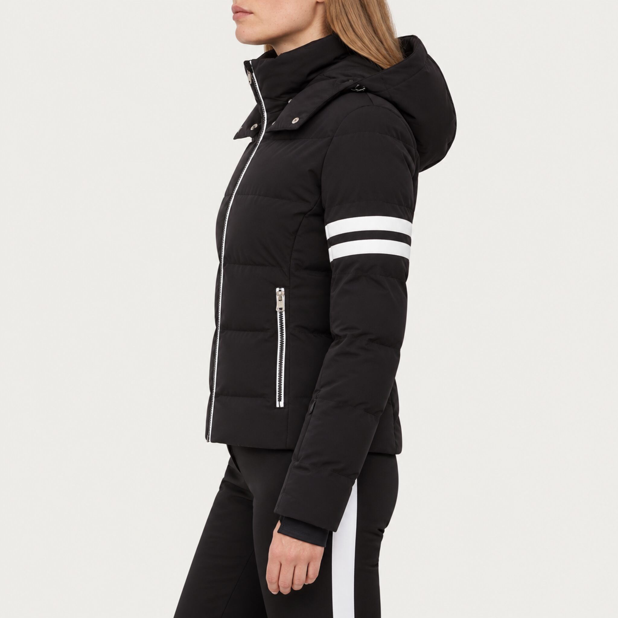 Fera women's Kate Ski Jacket in Black, side view on model.