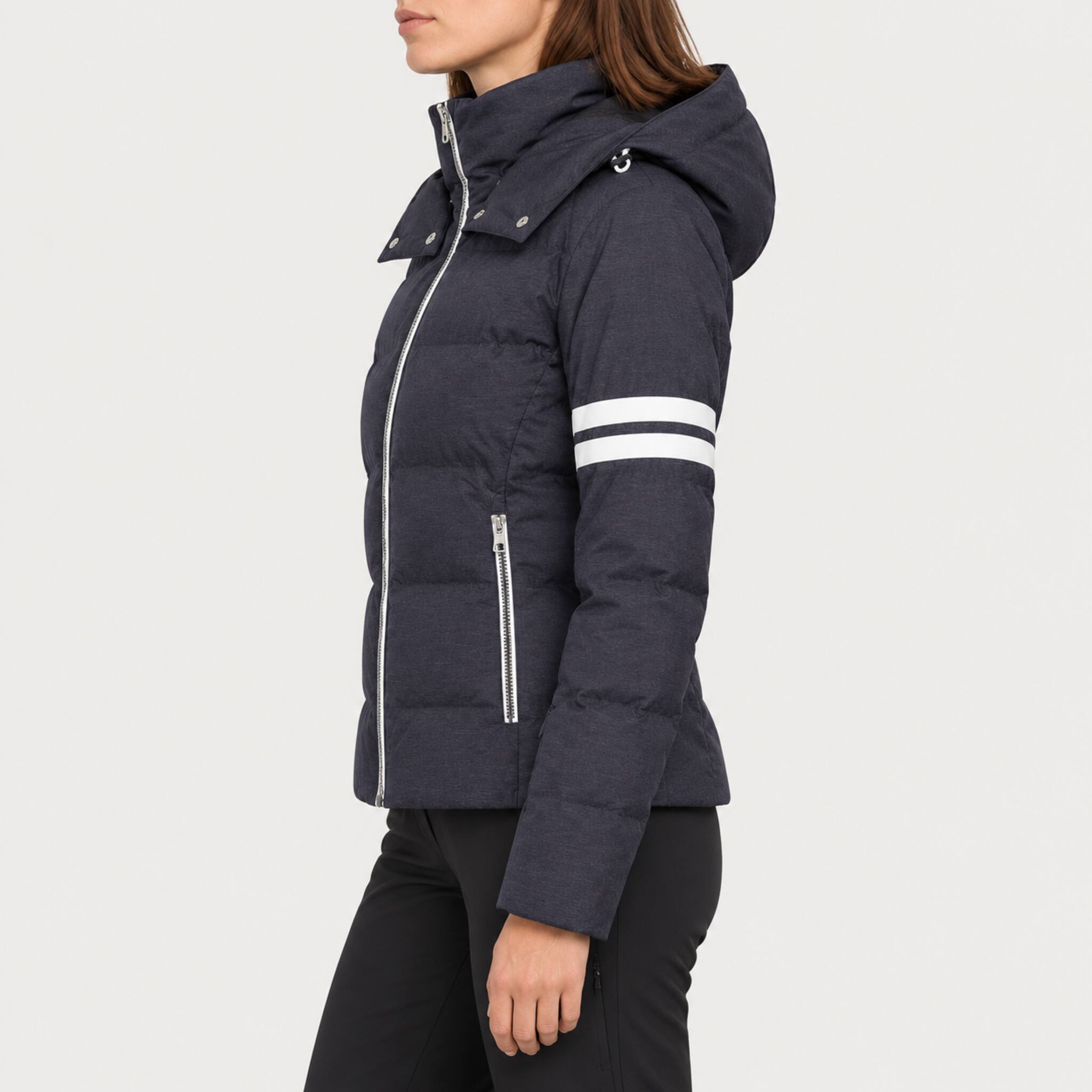Fera women's Kate Ski Jacket in Indigo, side view on model.