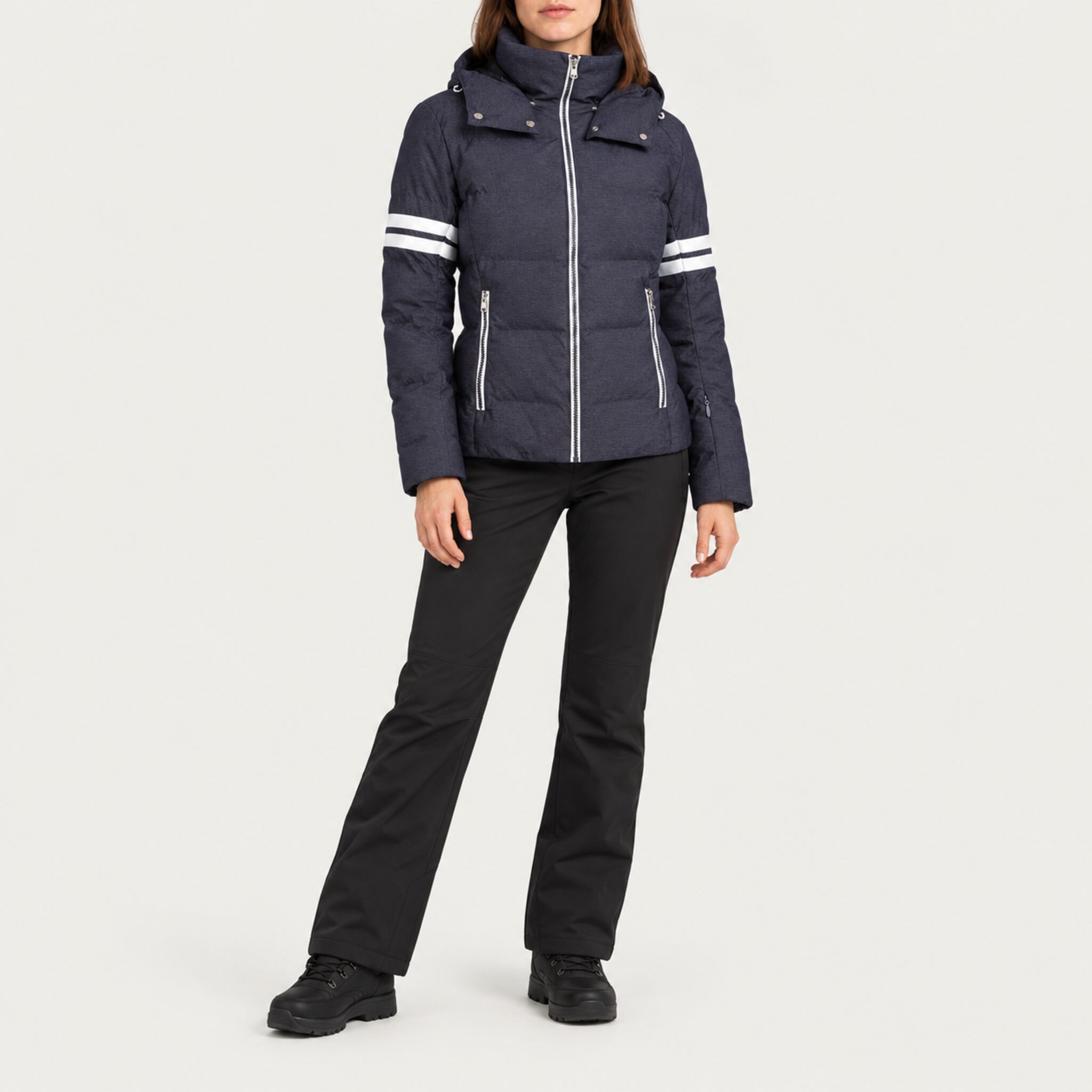 Fera women's Kate Ski Jacket in Indigo, full outfit on model.