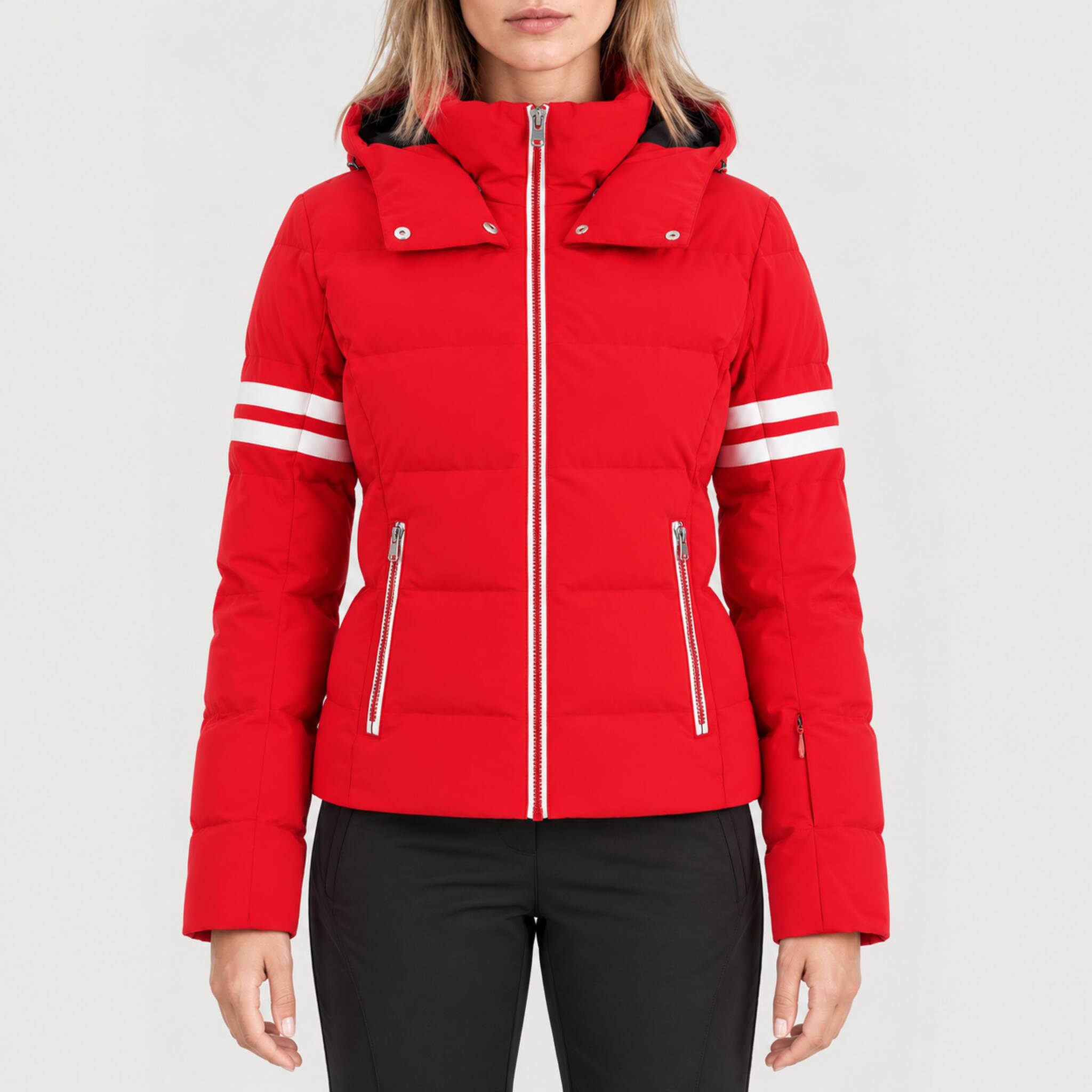 Fera women's Kate Ski Jacket in Red, front view on model.