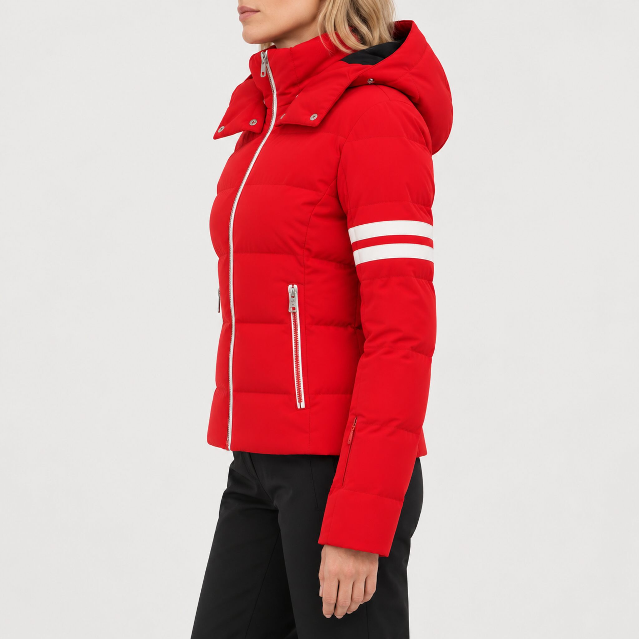 Fera women's Kate Ski Jacket in Red, side view on model.