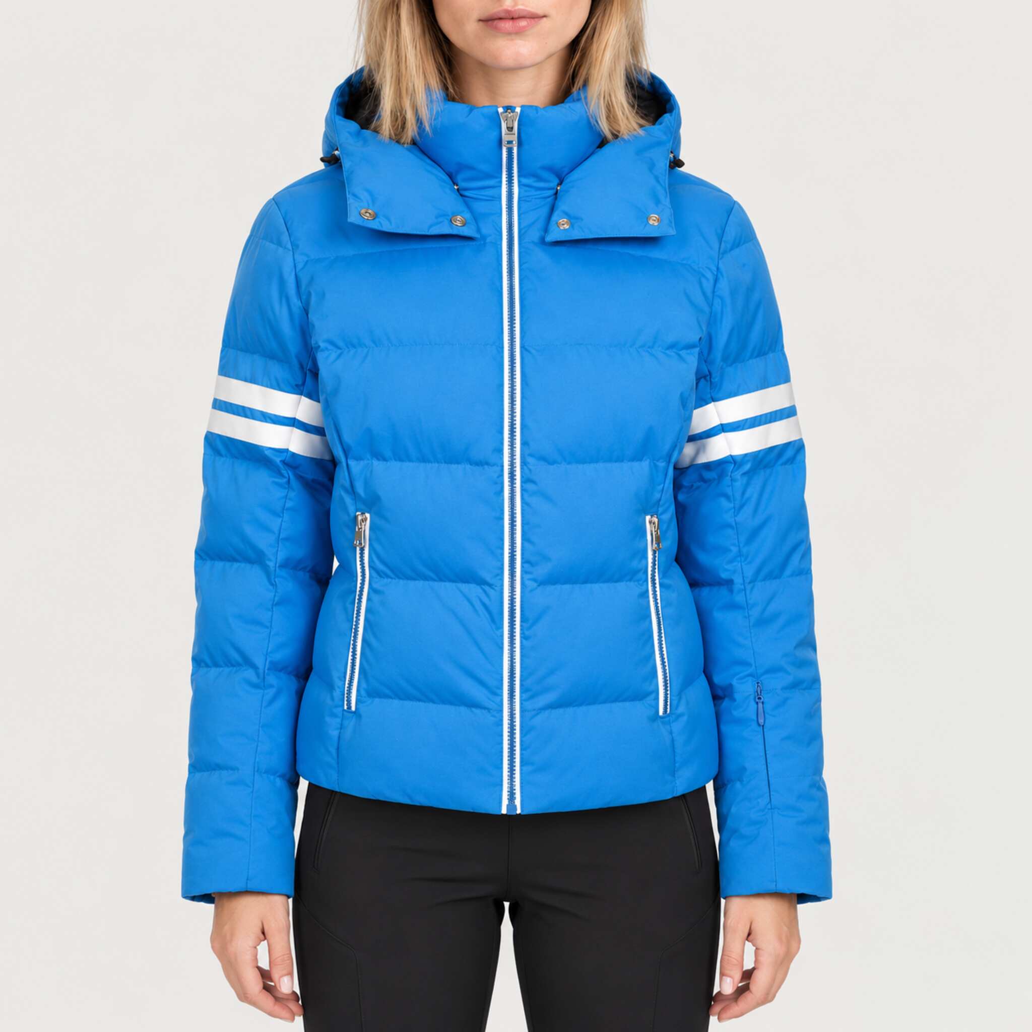 Fera women's Kate Ski Jacket in Riviera Blue, front view on model.
