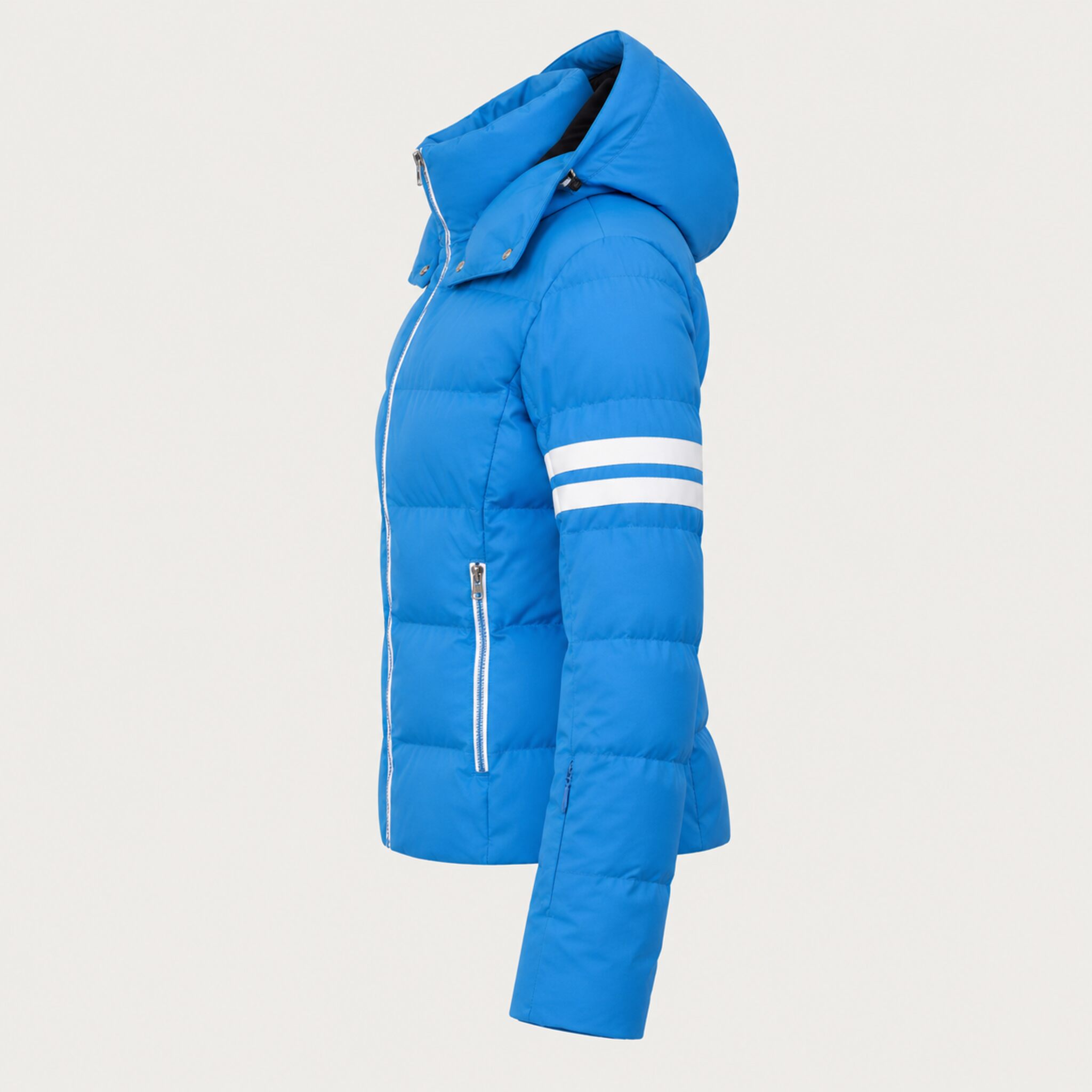 Fera women's Kate Ski Jacket in Riviera Blue, side view.