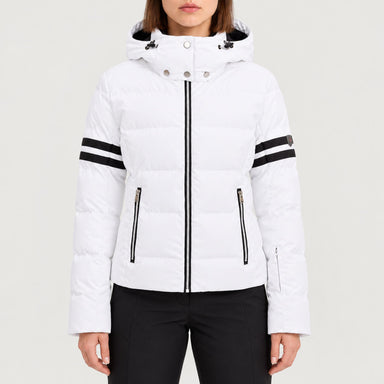 Fera women's Kate Ski Jacket in White, front view on model.