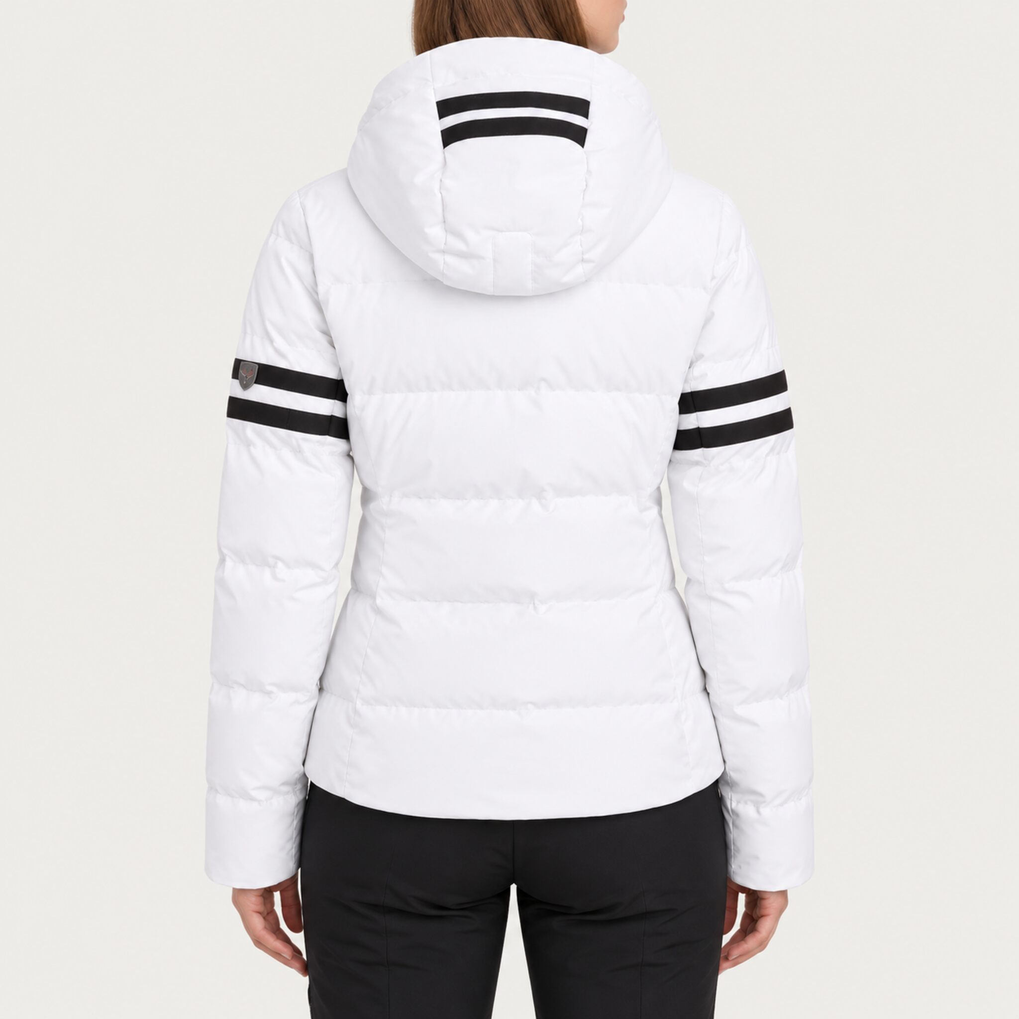 Fera women's Kate Ski Jacket in White, back view on model.