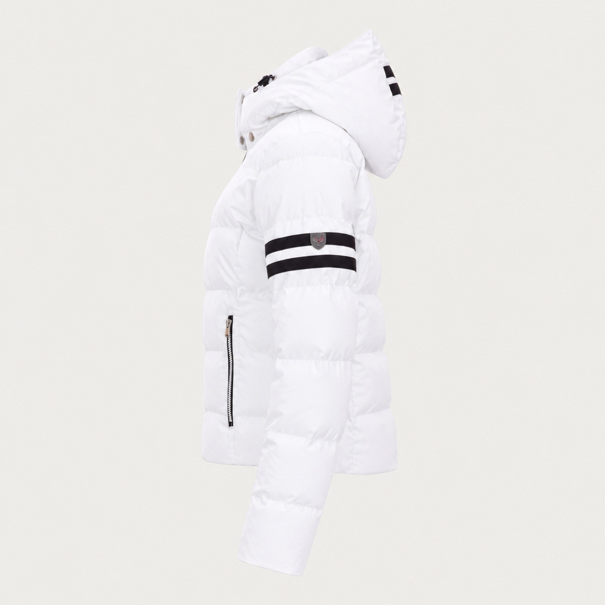 Fera women's Kate Ski Jacket in White, side view.