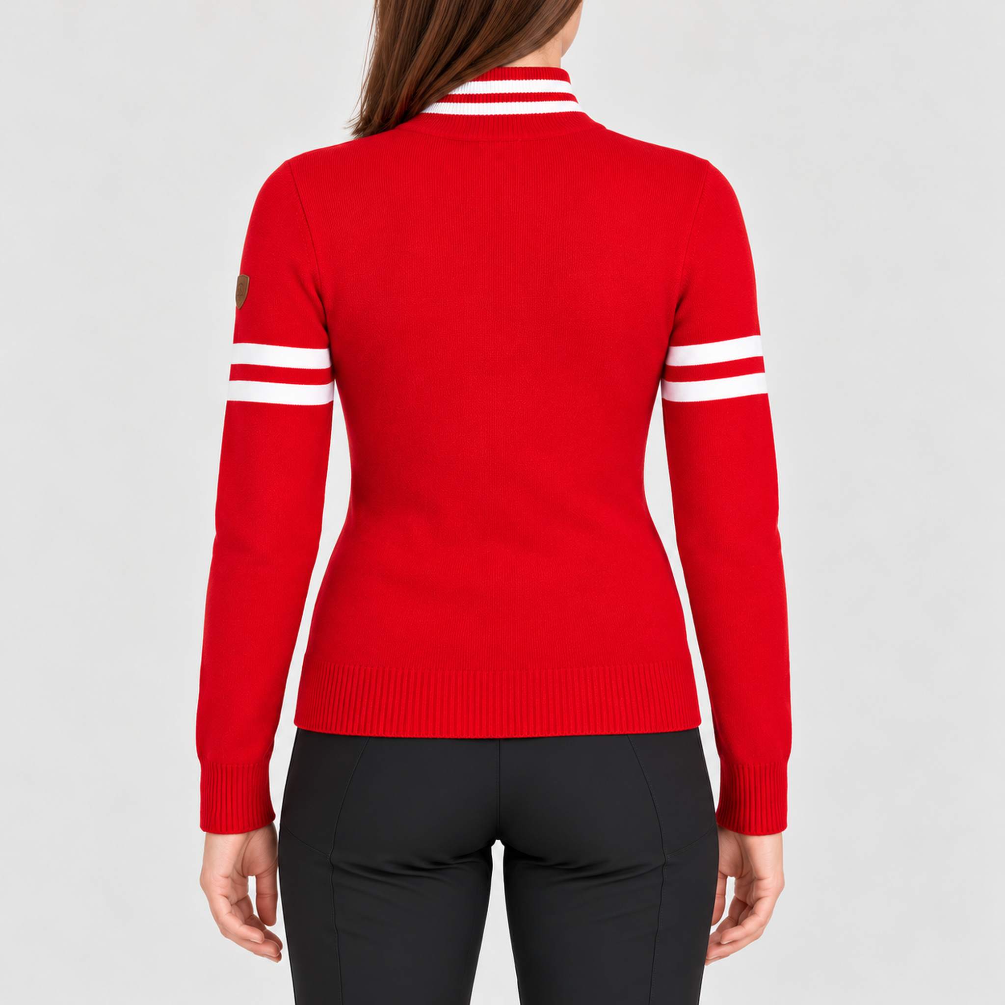 Fera women's Kate Sweater in Red, model back