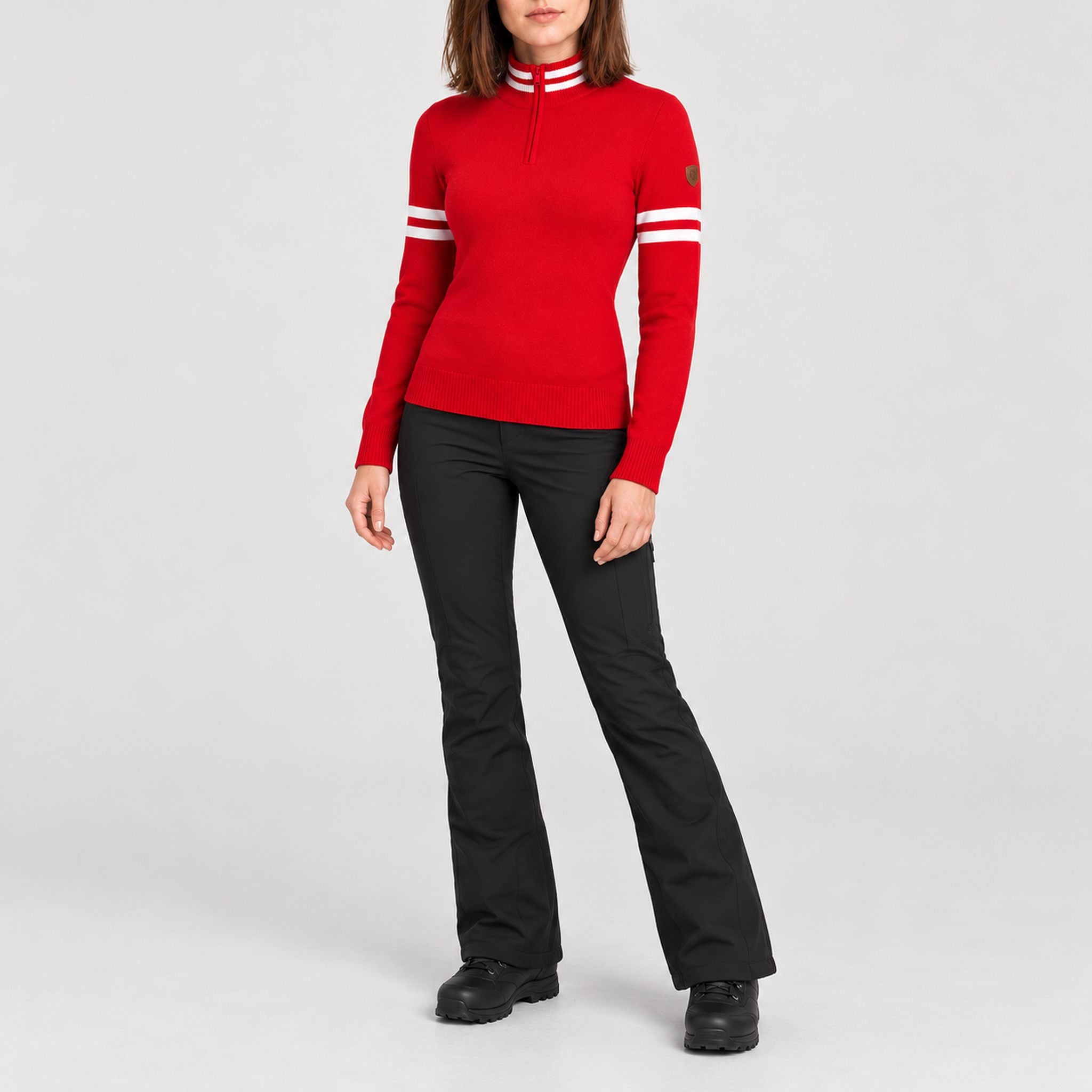 Fera women's Kate Sweater in Red, model outfit