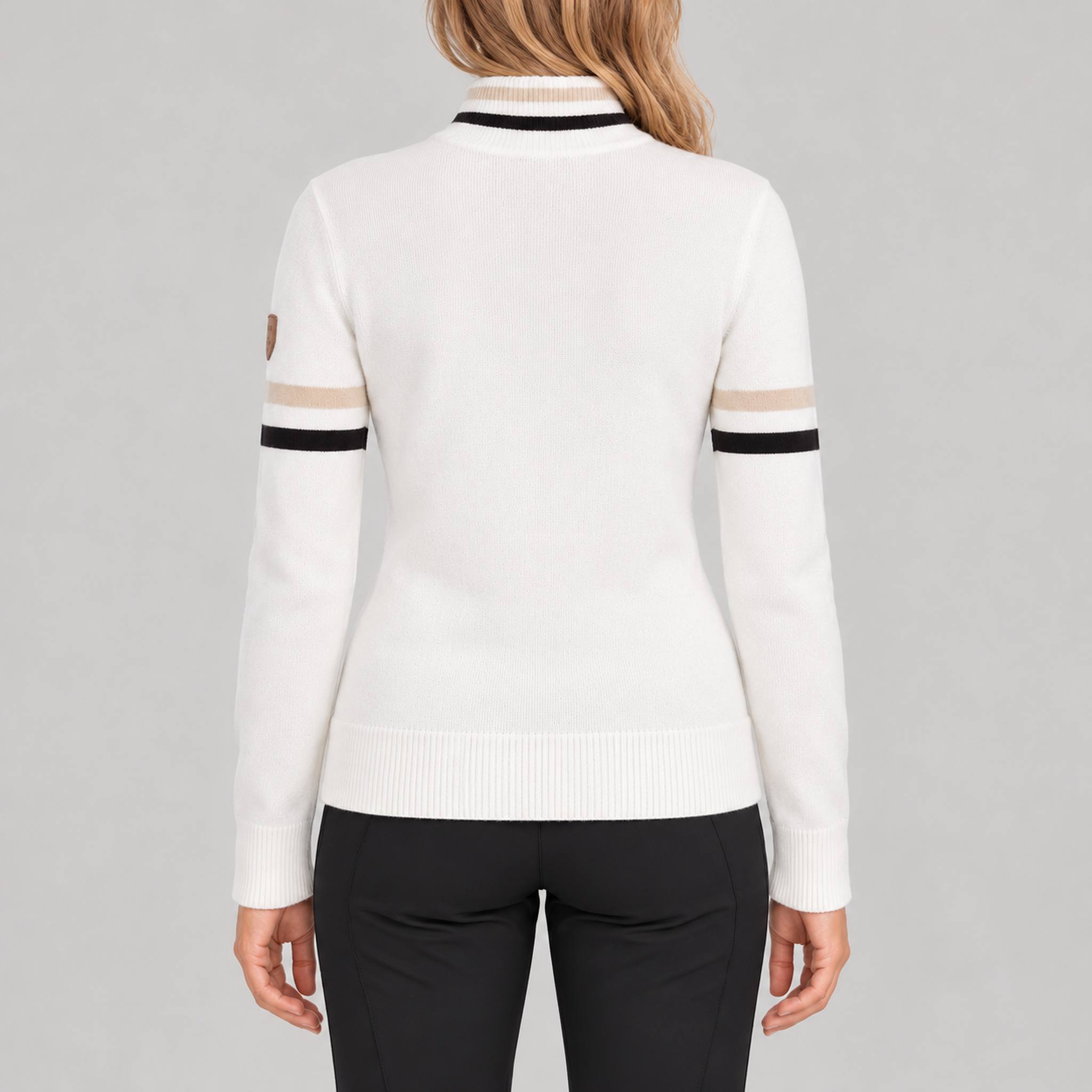Fera women's Kate Sweater in White, back view on model.
