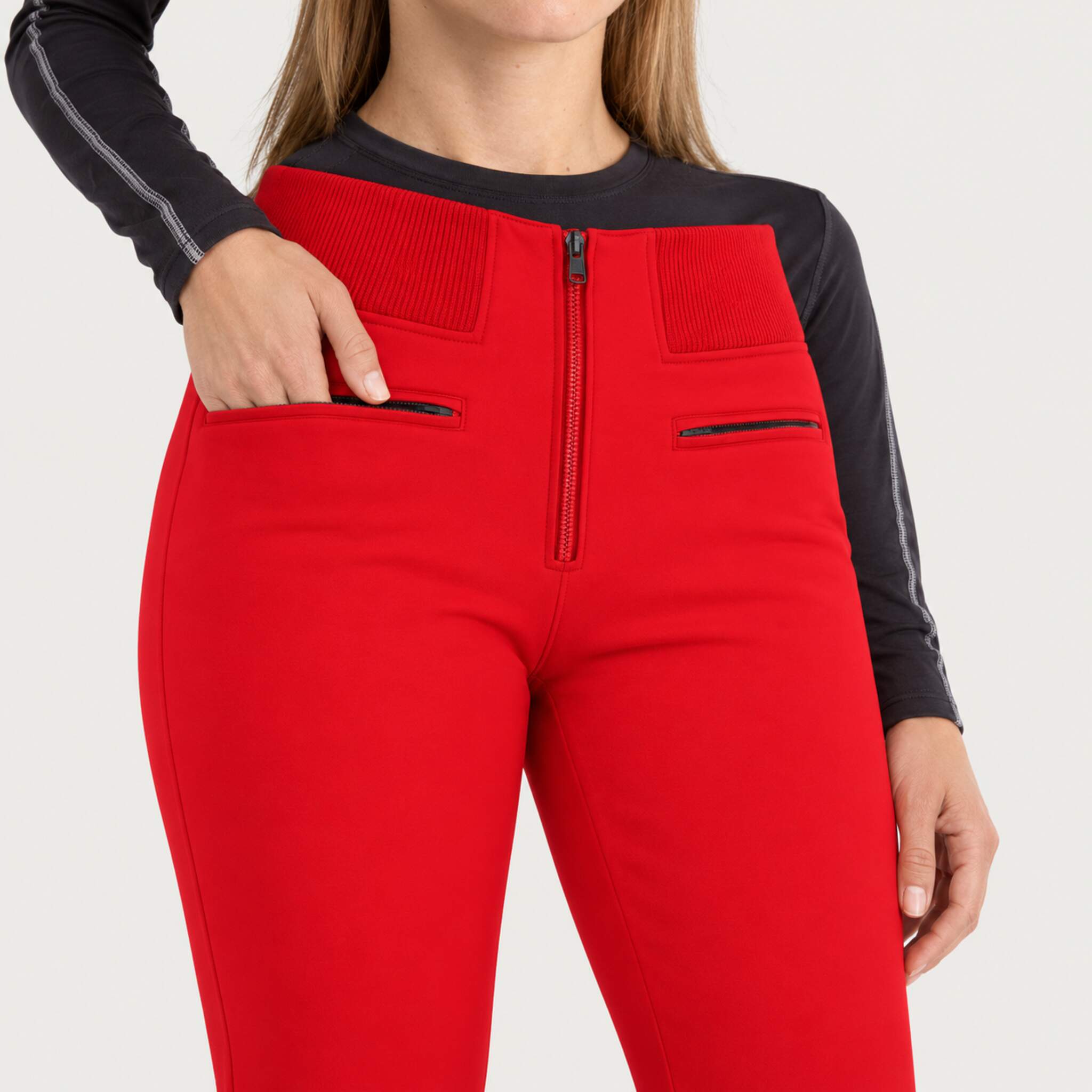 Fera women's Kelly Pant in Red, close-up showing fabric and design.