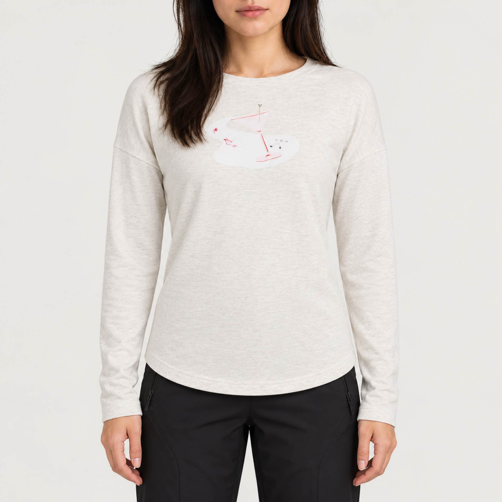 Fera women's Martini Run Tee in Ivory, front view on model.