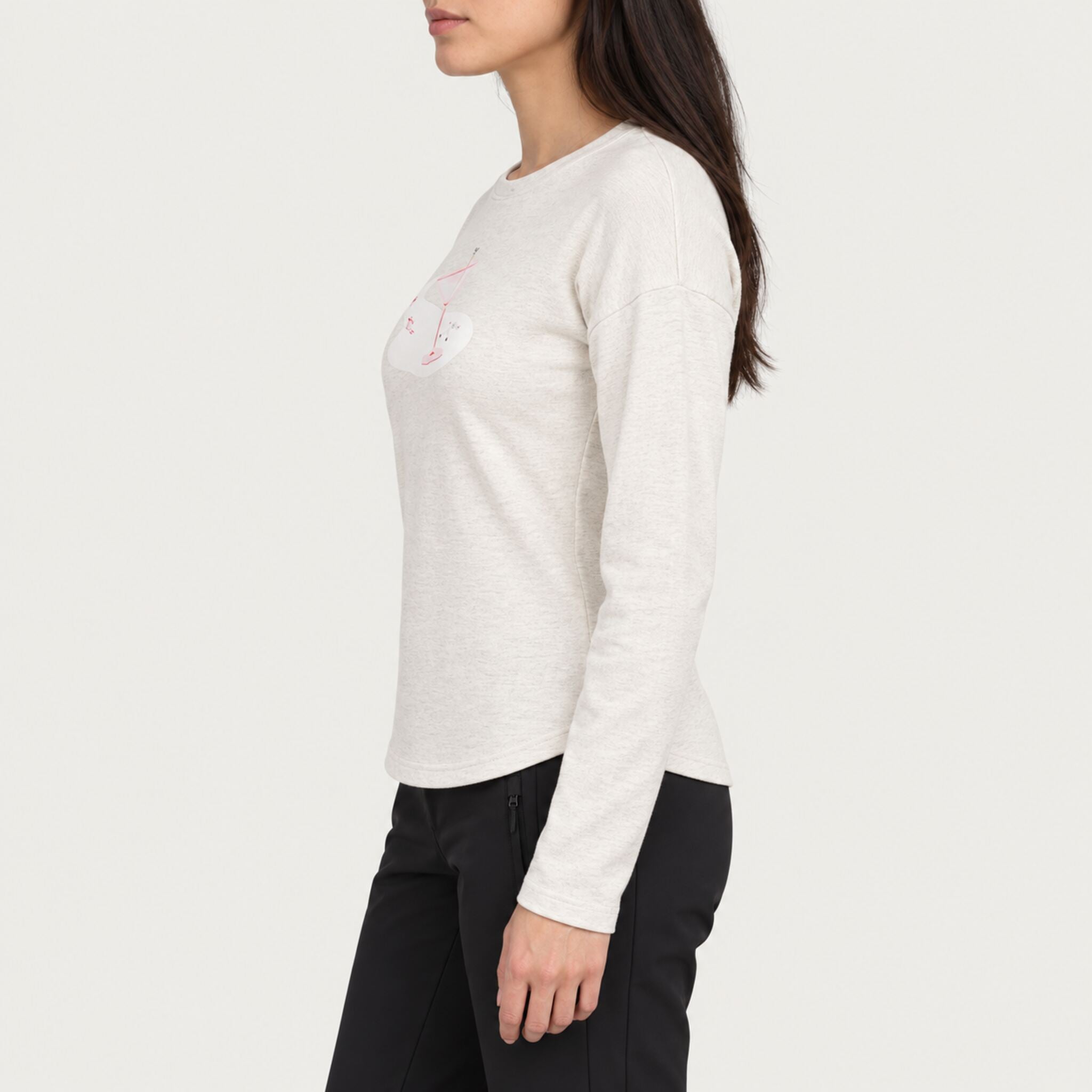 Fera women's Martini Run Tee in Ivory, side view on model.