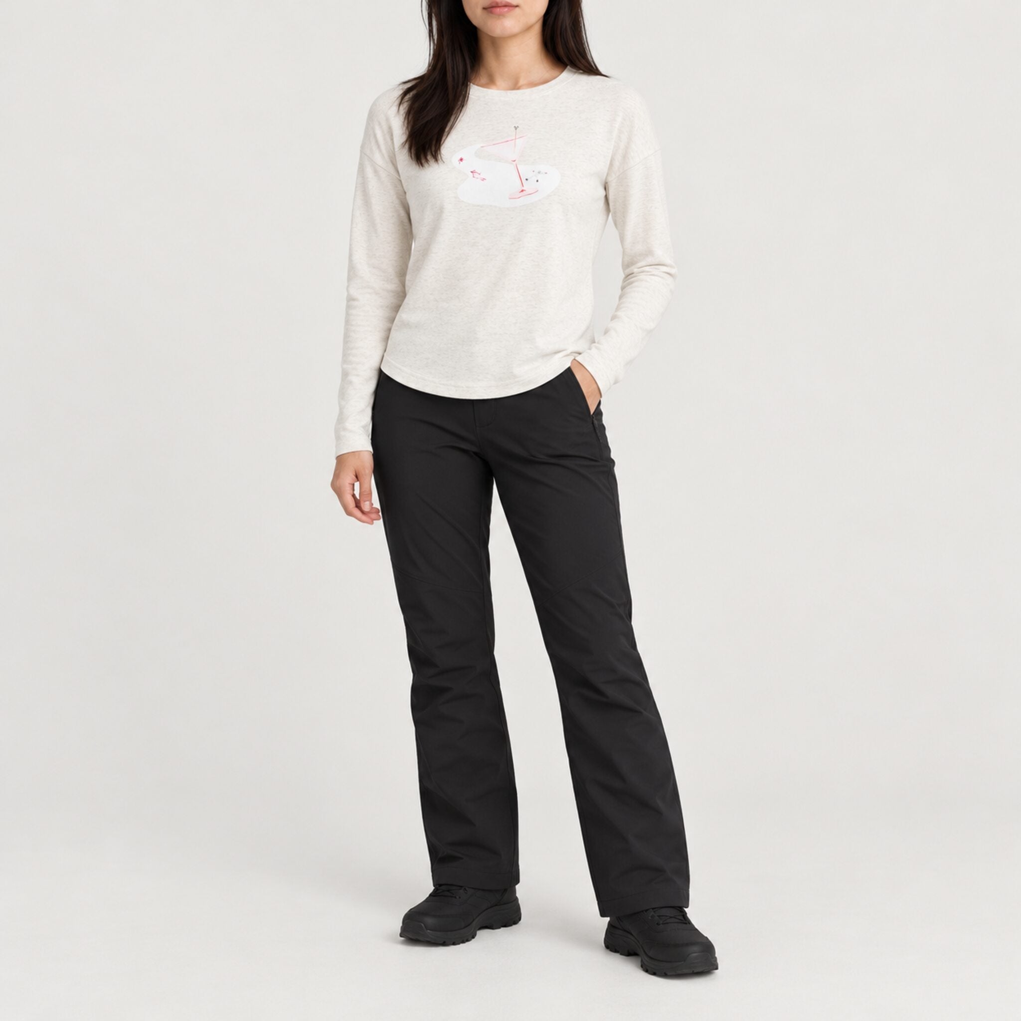 Fera women's Martini Run Tee in Ivory, full outfit on model.