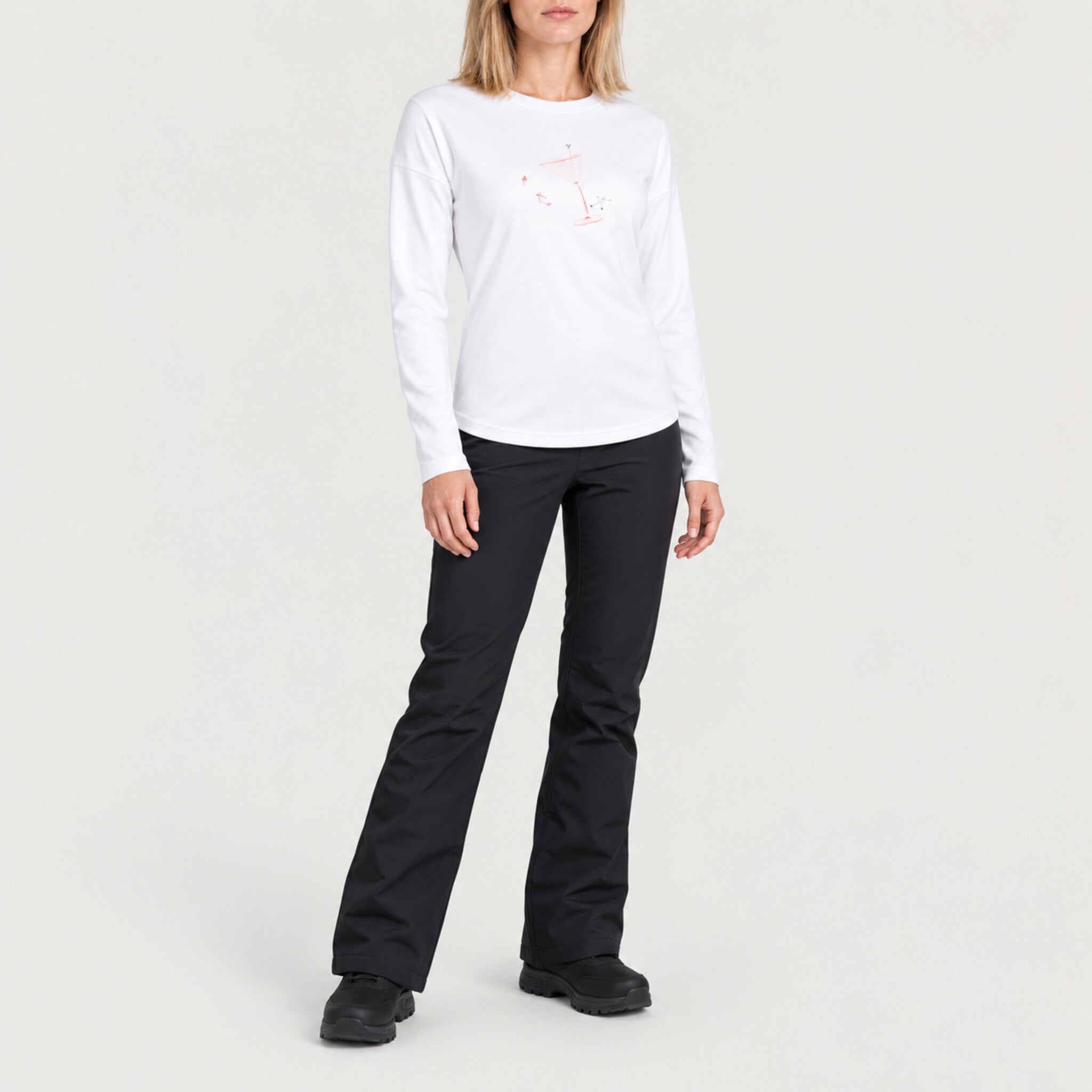Fera women's Martini Run Tee in White, full outfit on model.