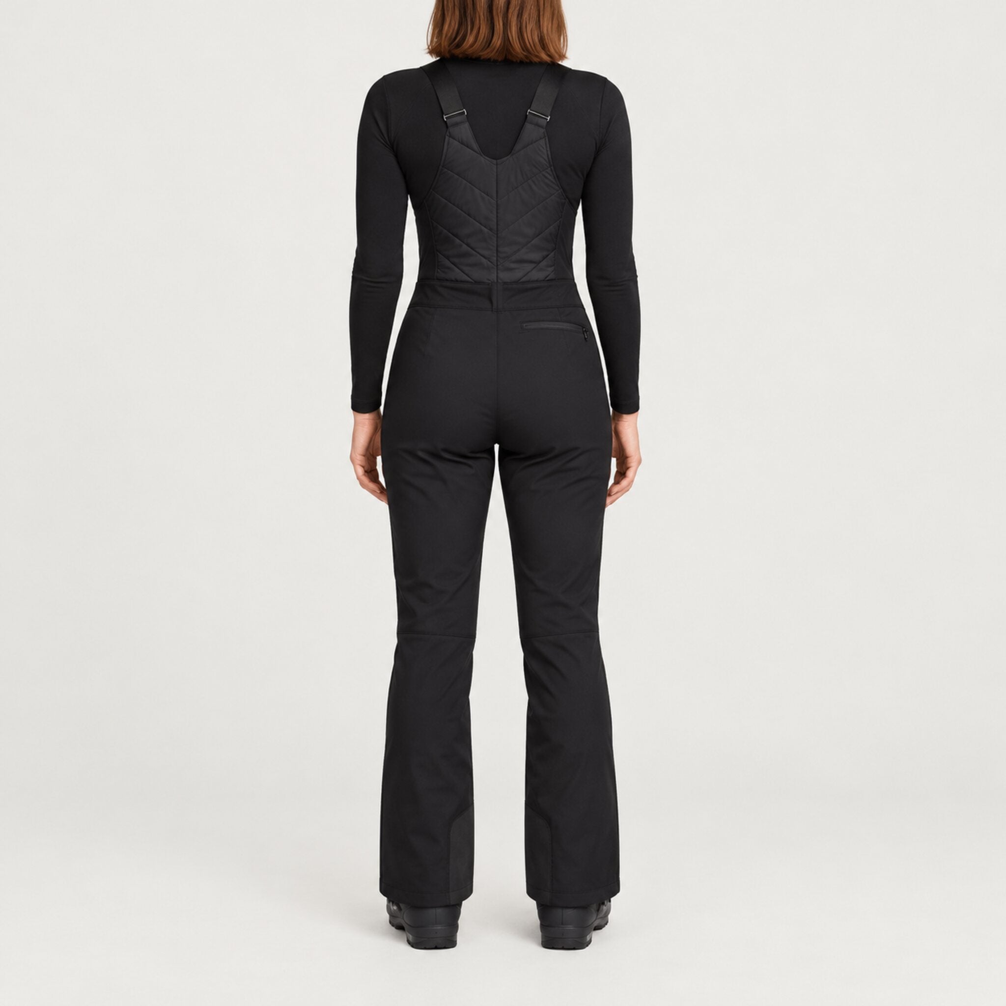 Fera women's Nikki Stretch Bib Pant, back view on model.
