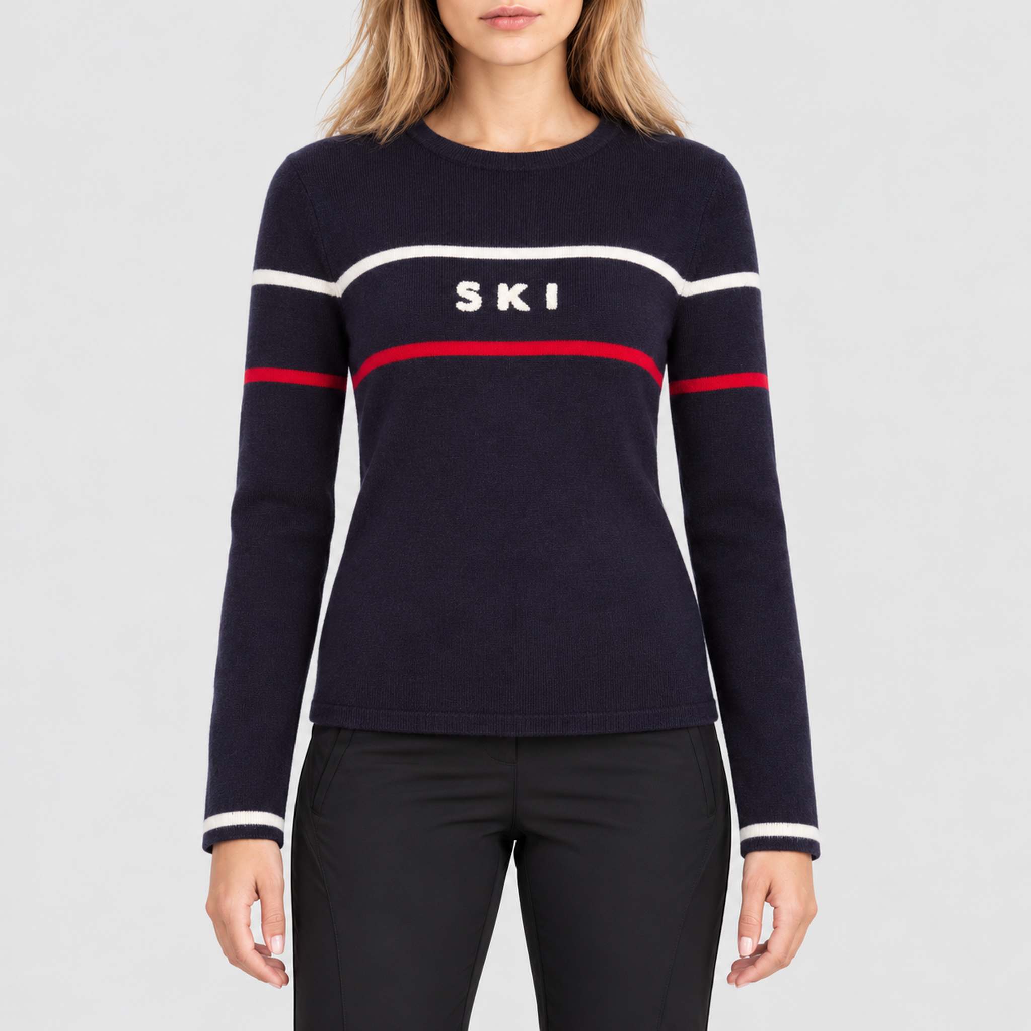 Fera women's Podium Sweater in Indigo, model front