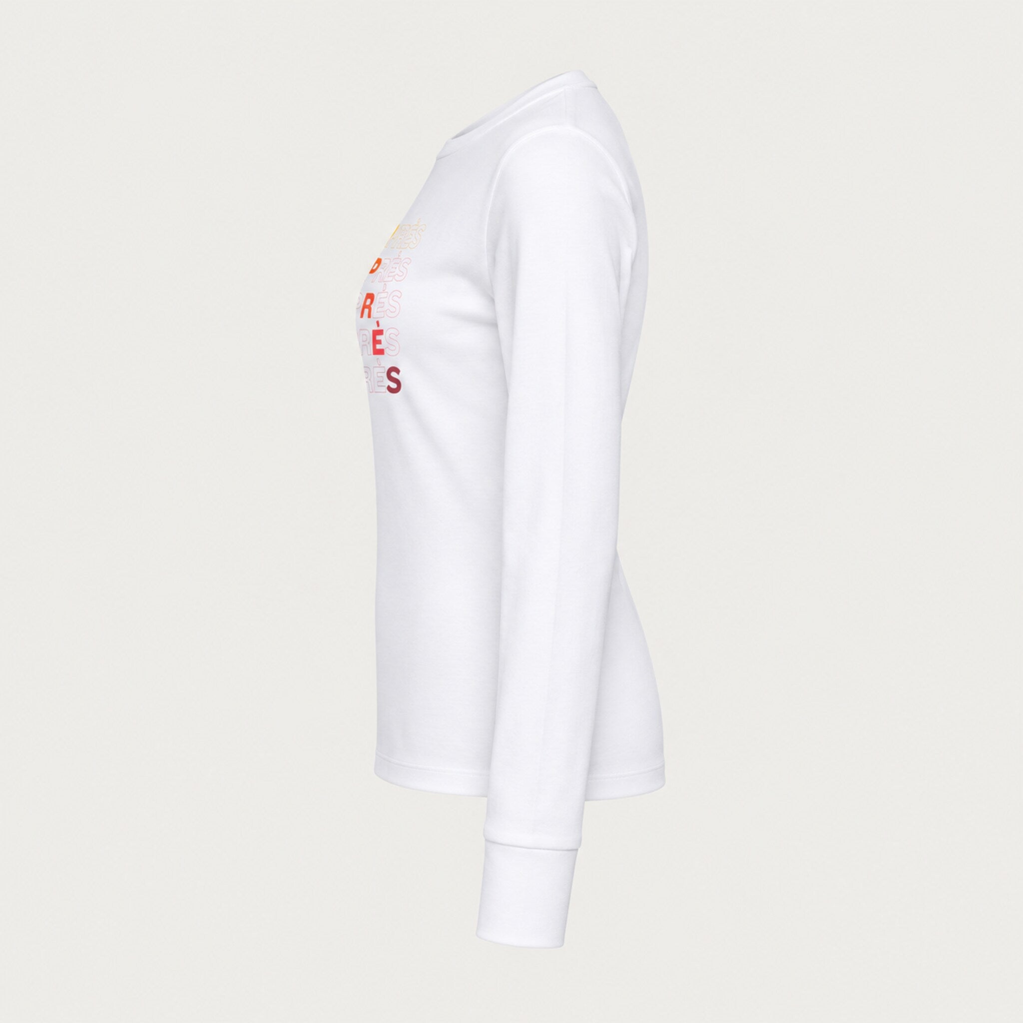 Fera women's Shades of Apres Tee in White, side view.