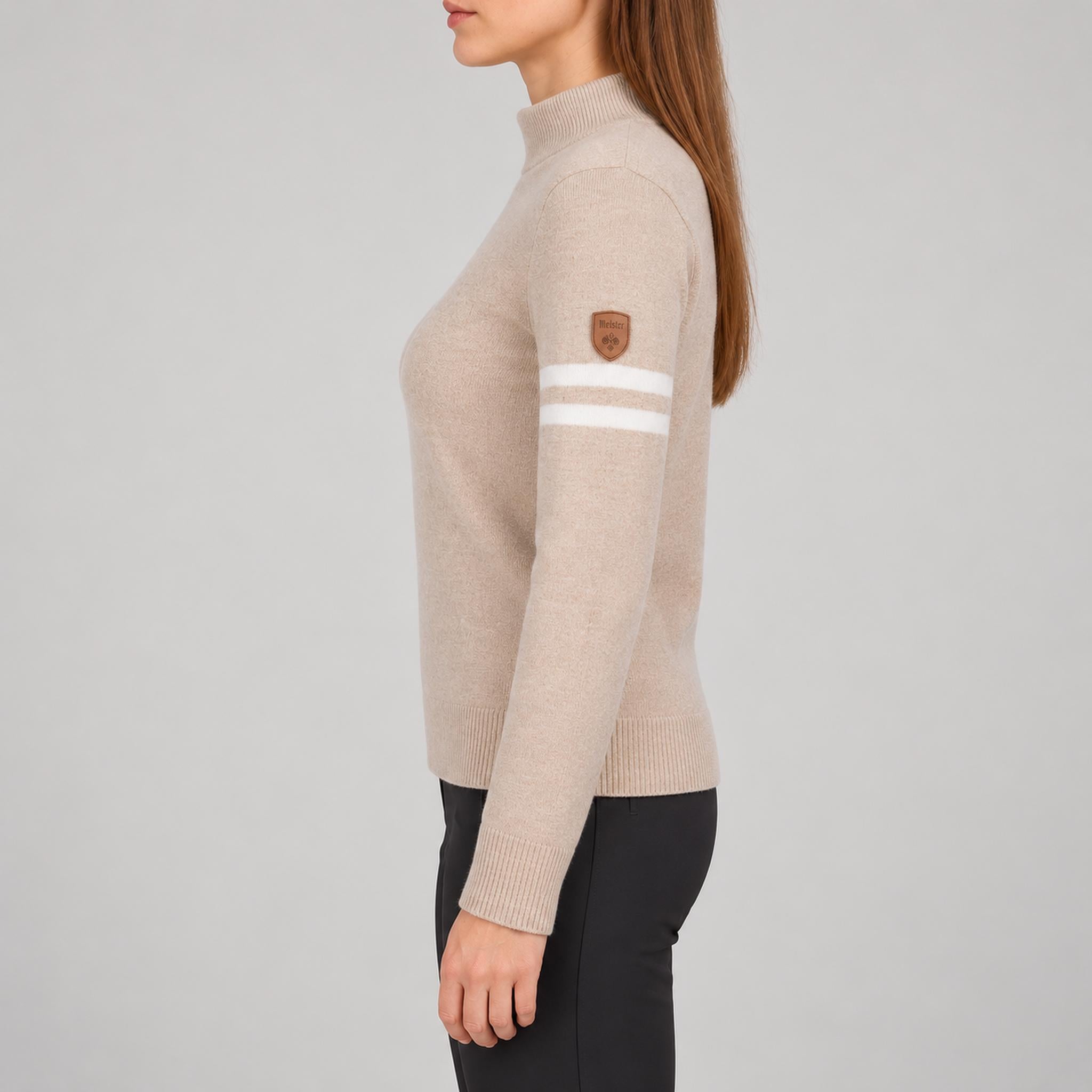 Fera women's Snow Sweater in Latte, side on model