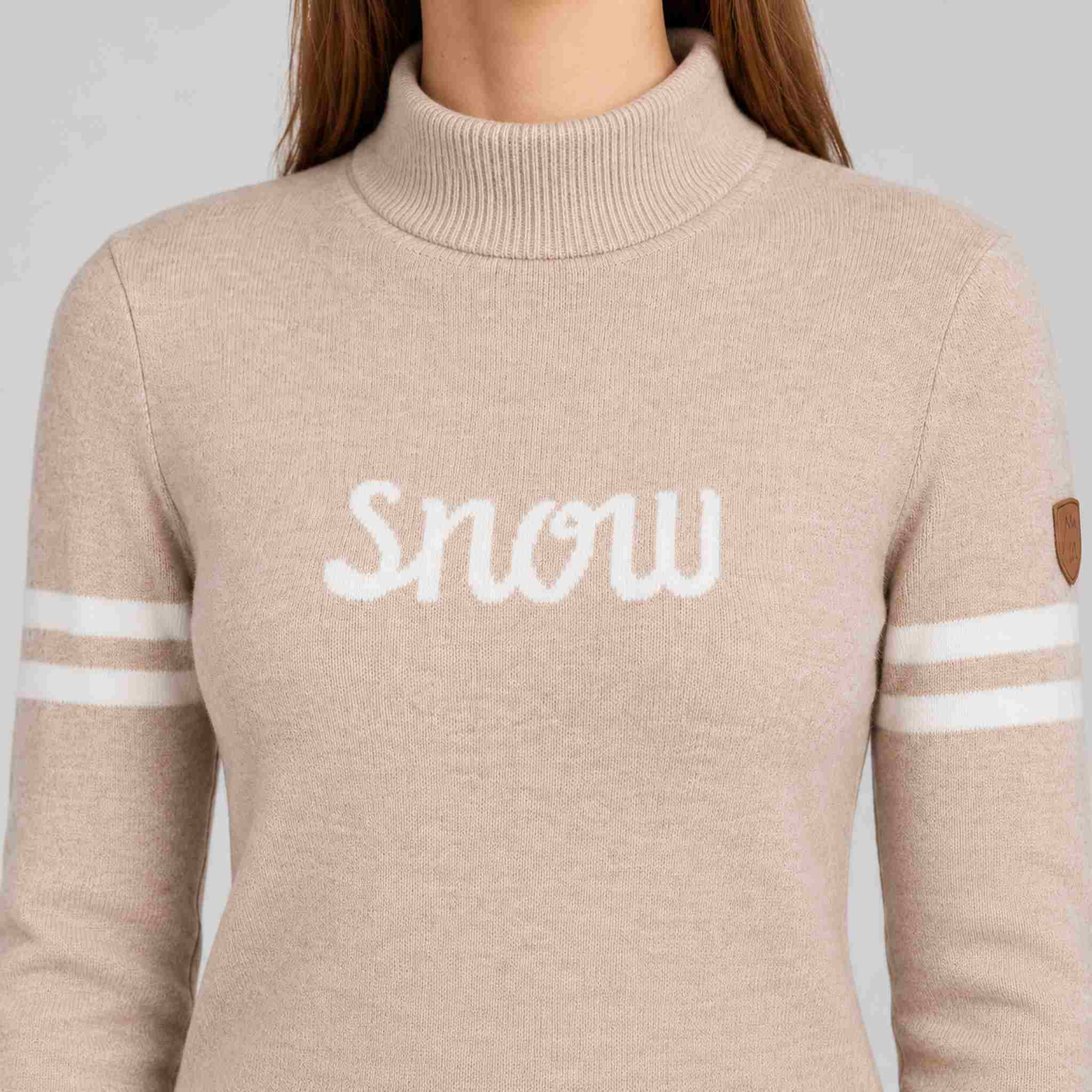 Fera women's Snow Sweater in Latte, chest and collar detail