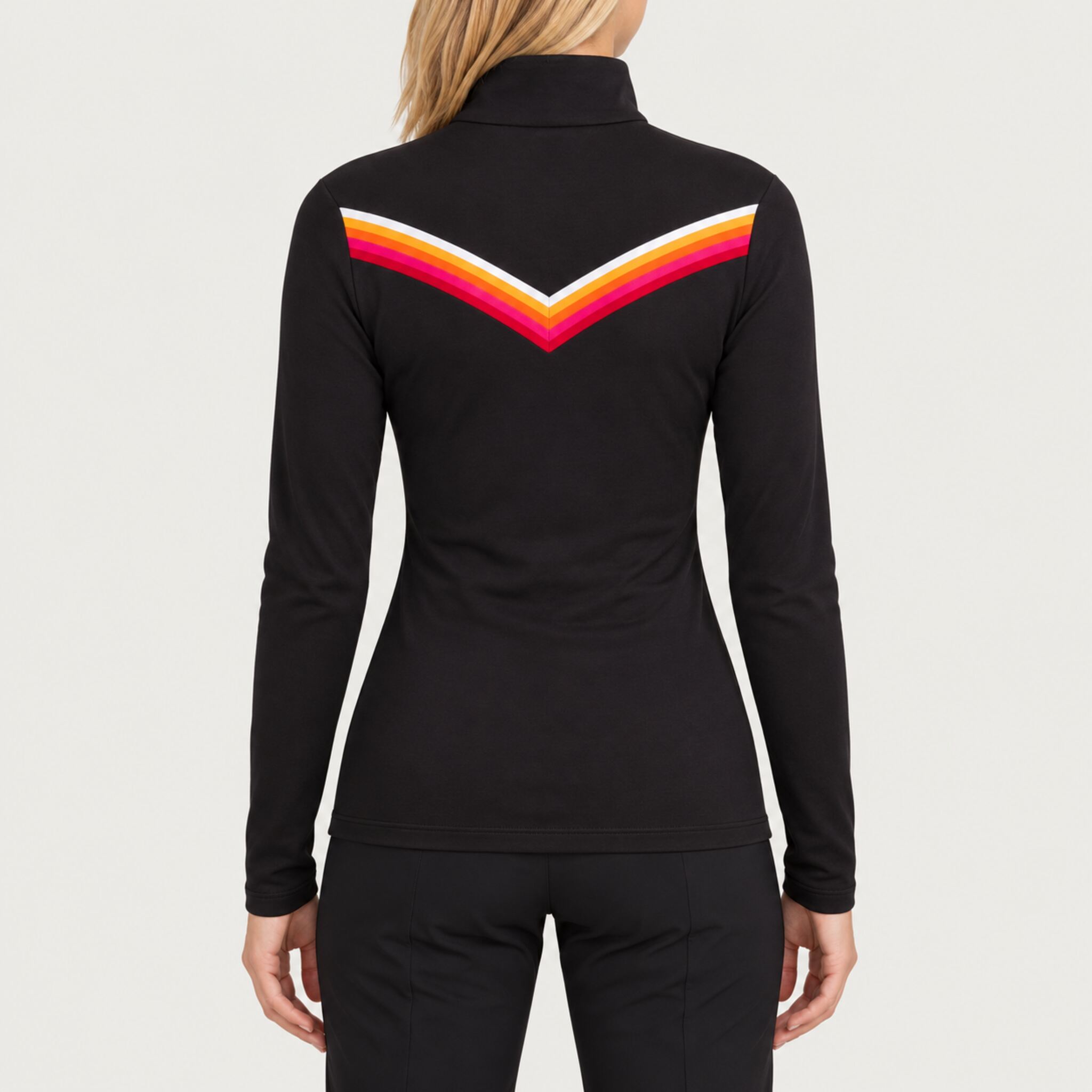 Fera women's Velocity Half Zip in Black, back view on model.