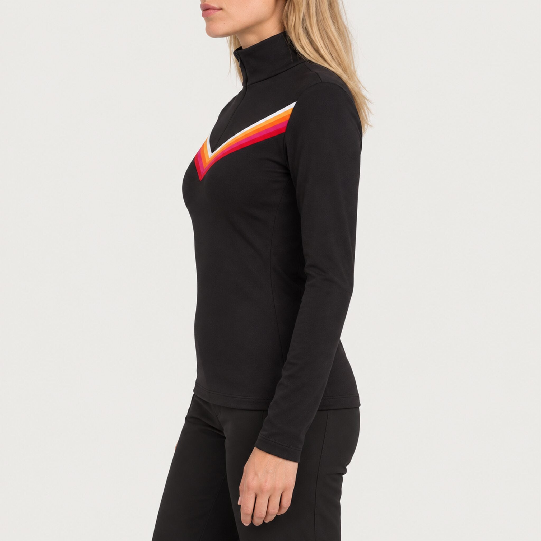 Fera women's Velocity Half Zip in Black, side view on model.