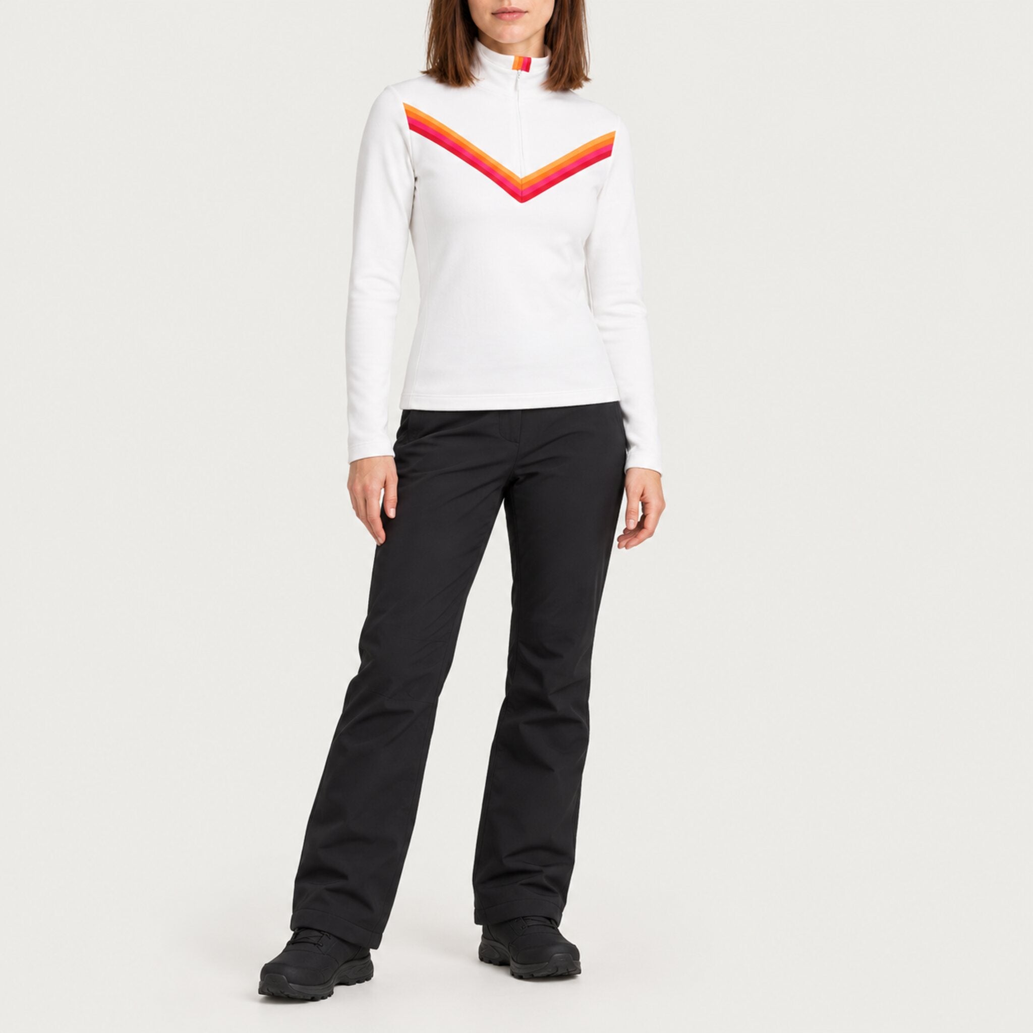 Fera women's Velocity Half Zip in White, full outfit on model.