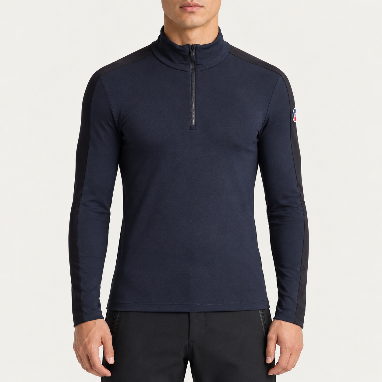 Fusalp men's Alpille IV Midlayer in Navy, front view on model.
