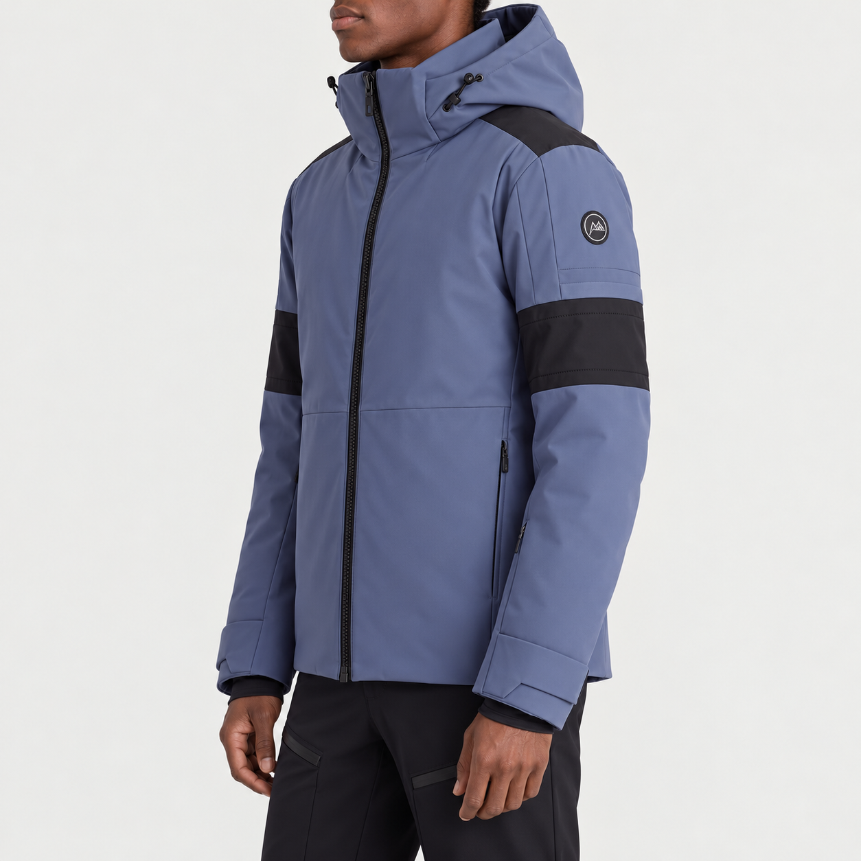 Fusalp men's Amwo Ski Jacket in Sea Blue, side view on model.