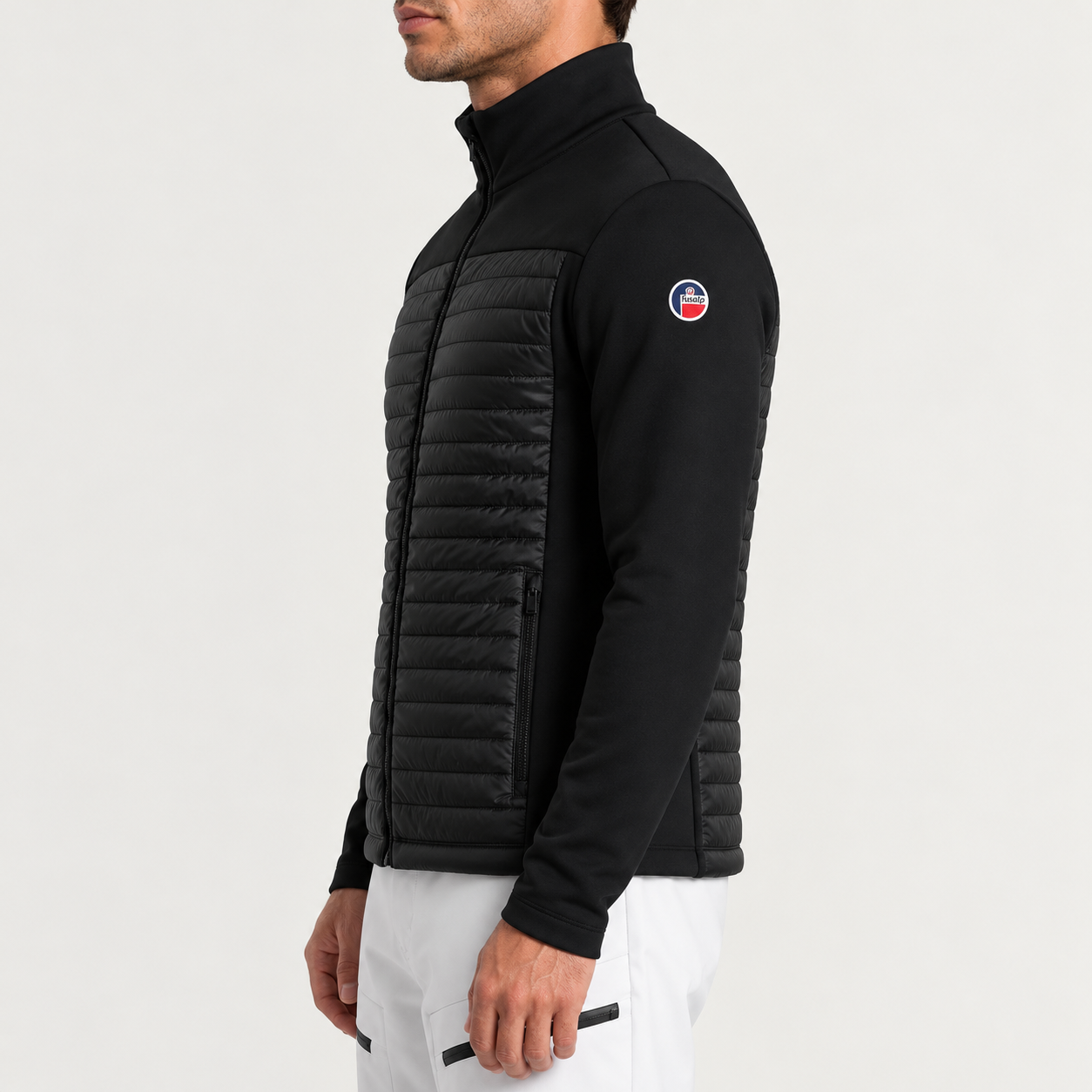 Fusalp men's Aspon II Midlayer in Black, side view on model.