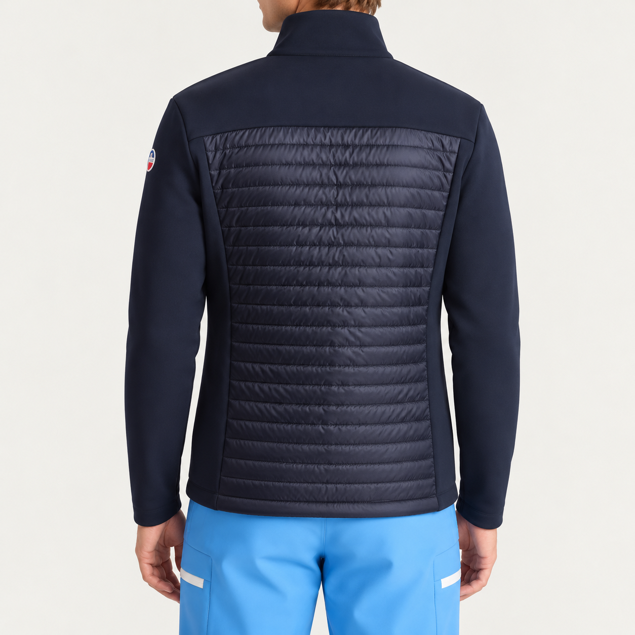 Fusalp men's Aspon II Midlayer in Navy, back view on model.