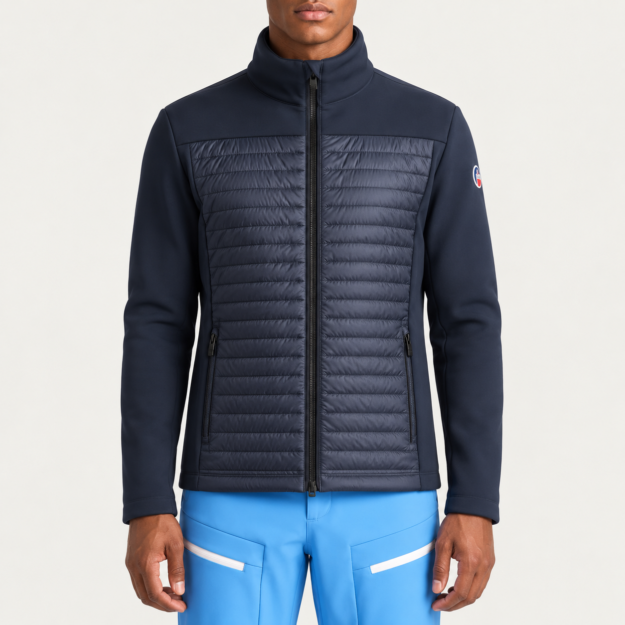 Fusalp men's Aspon II Midlayer in Sea Blue, front view on model.