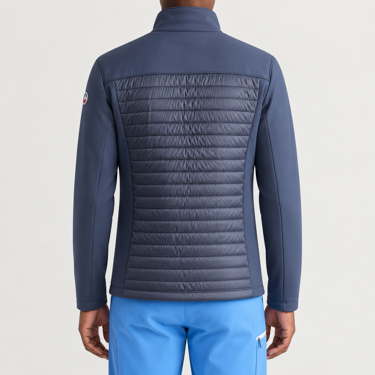 Fusalp men's Aspon II Midlayer in Sea Blue, back view on model.