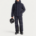 Fusalp men's Atila Graphic Ski Jacket in Navy, full outfit on model holding a ski helmet.