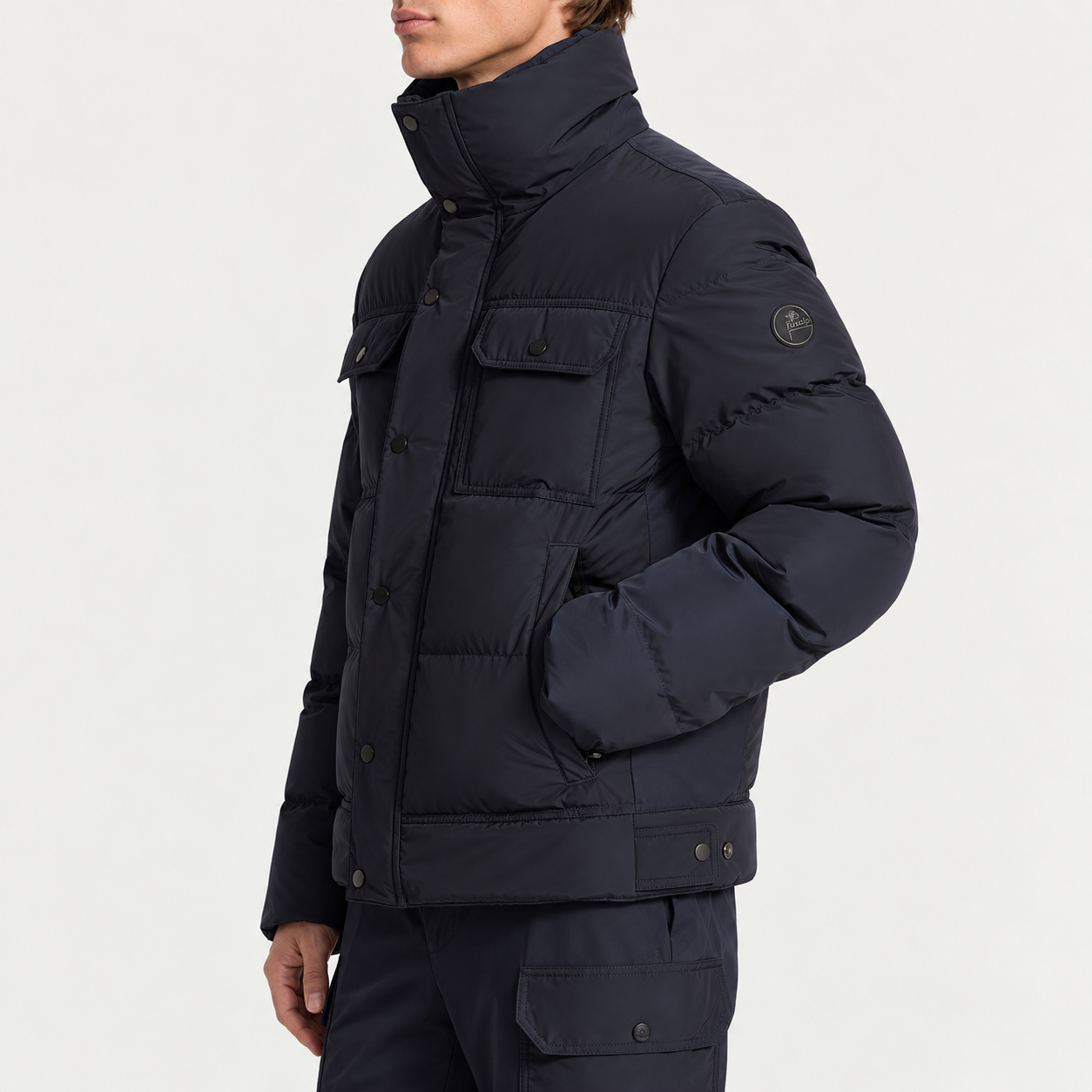 Fusalp men's Carlo Ski Jacket in Marin, side view on model.