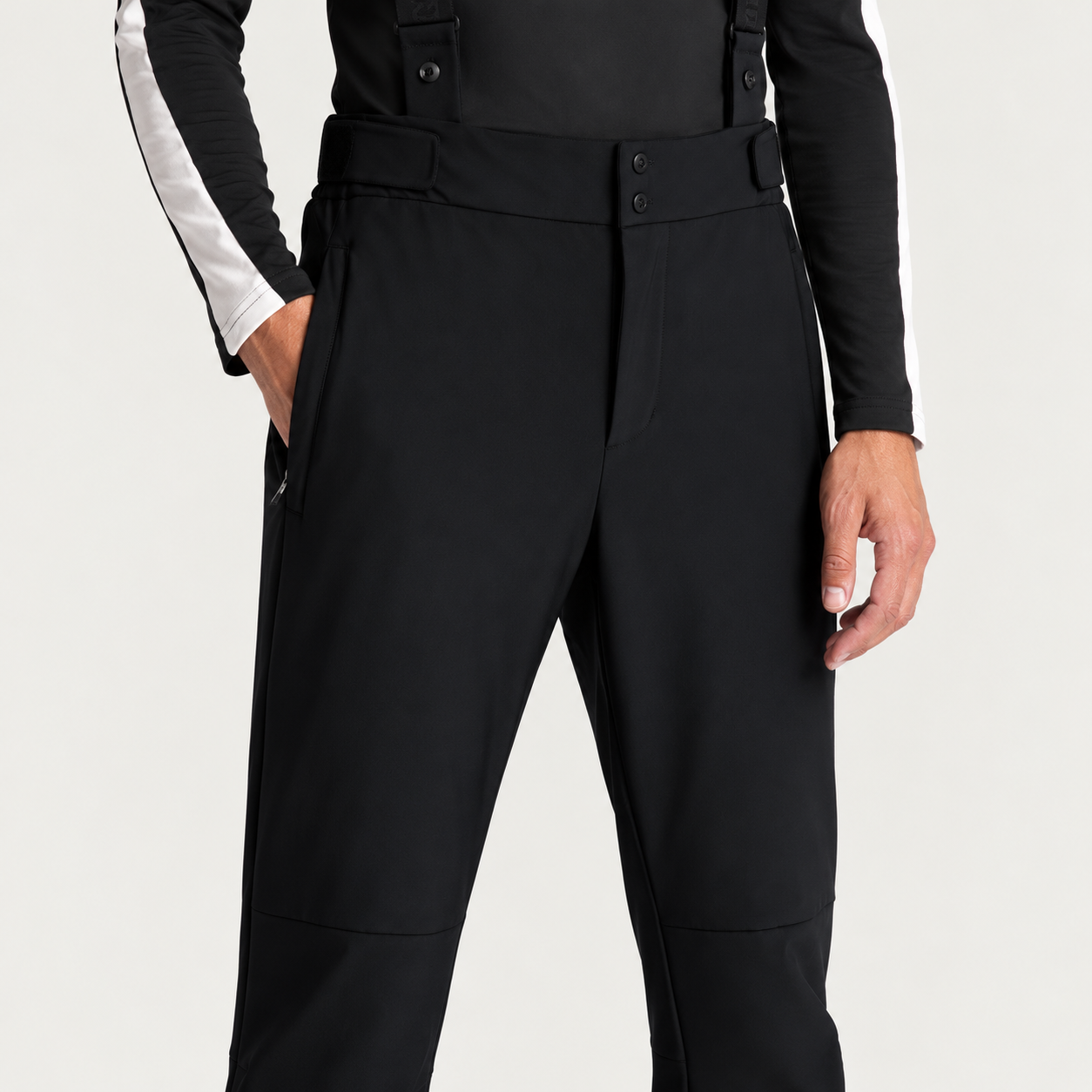 Fusalp men's Franz IV Ski Pants in Black, close-up of waistband and pocket construction.