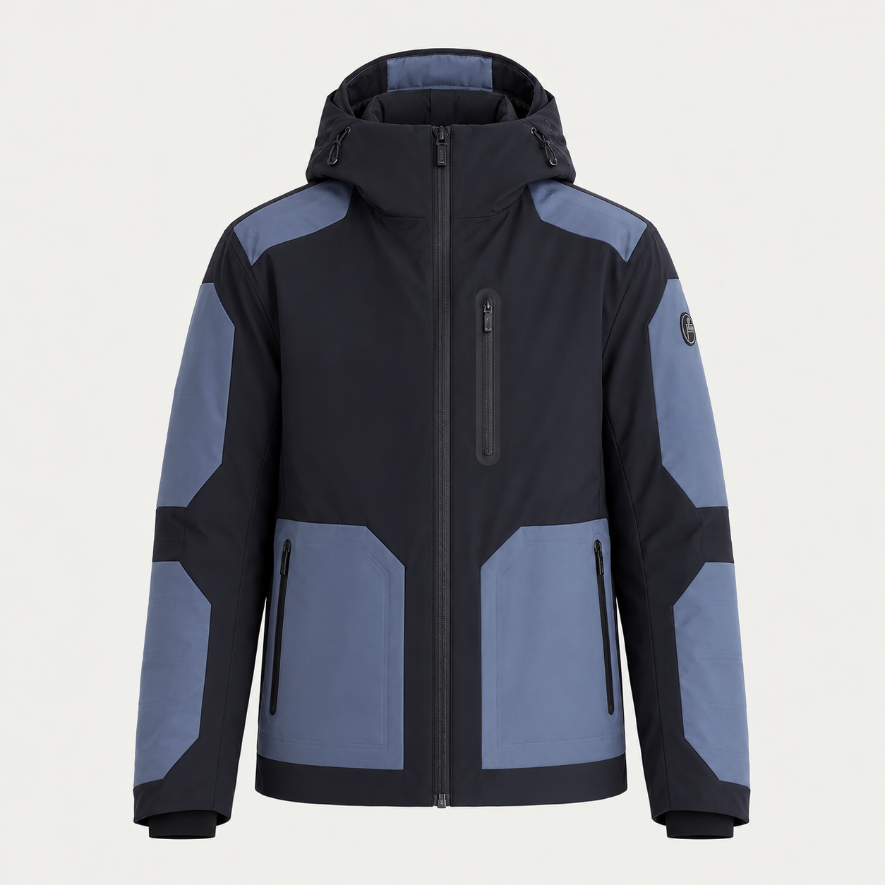 Fusalp men's Lirsan Ski Jacket in Black/Grey Sea, front product view.