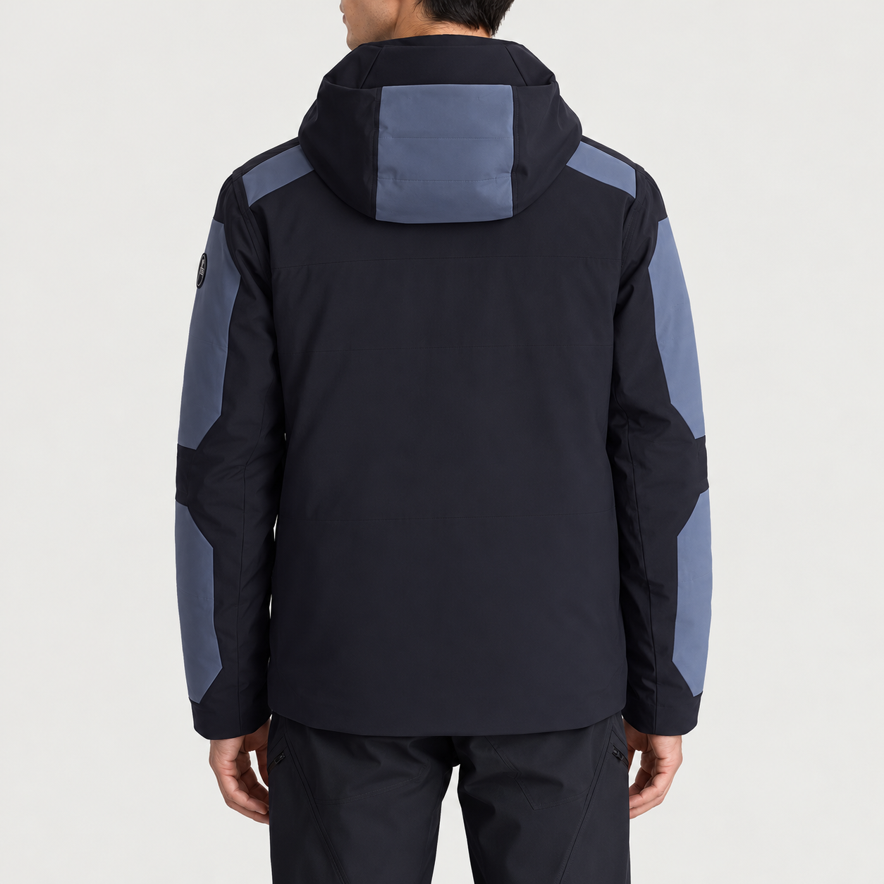 Fusalp men's Lirsan Ski Jacket in Black/Grey Sea, back view on model.