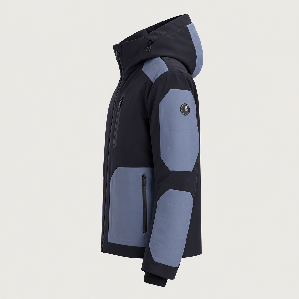 Fusalp men's Lirsan Ski Jacket in Black/Grey Sea, side product view.