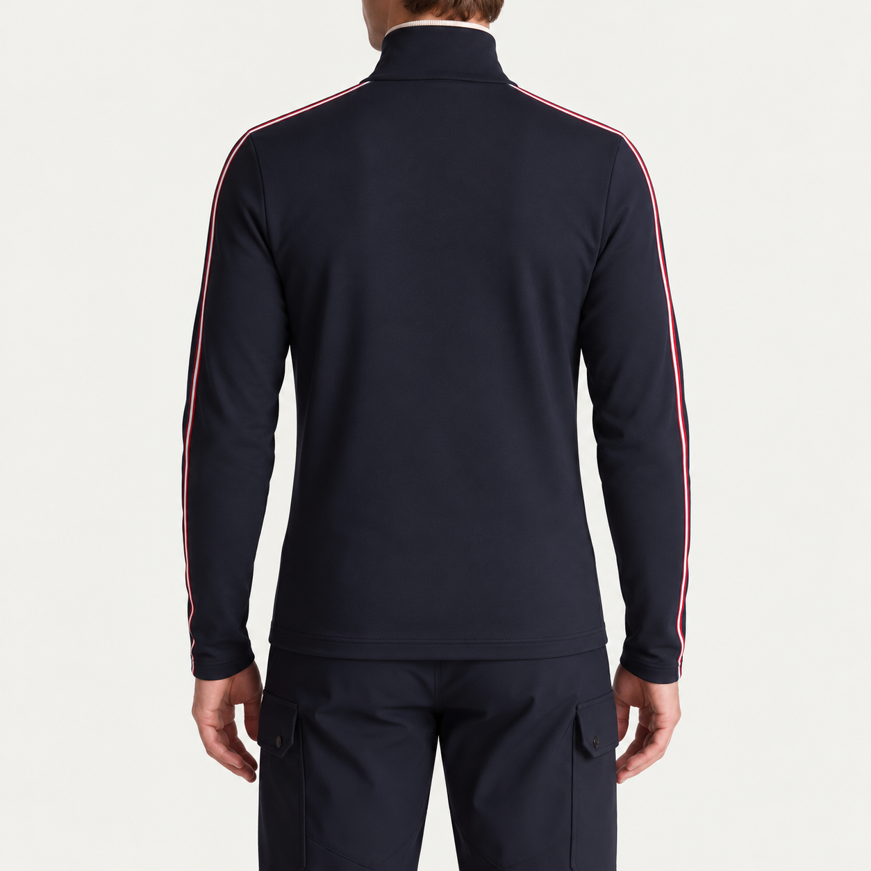 Fusalp men's Mario III Midlayer in Navy, back view on model.